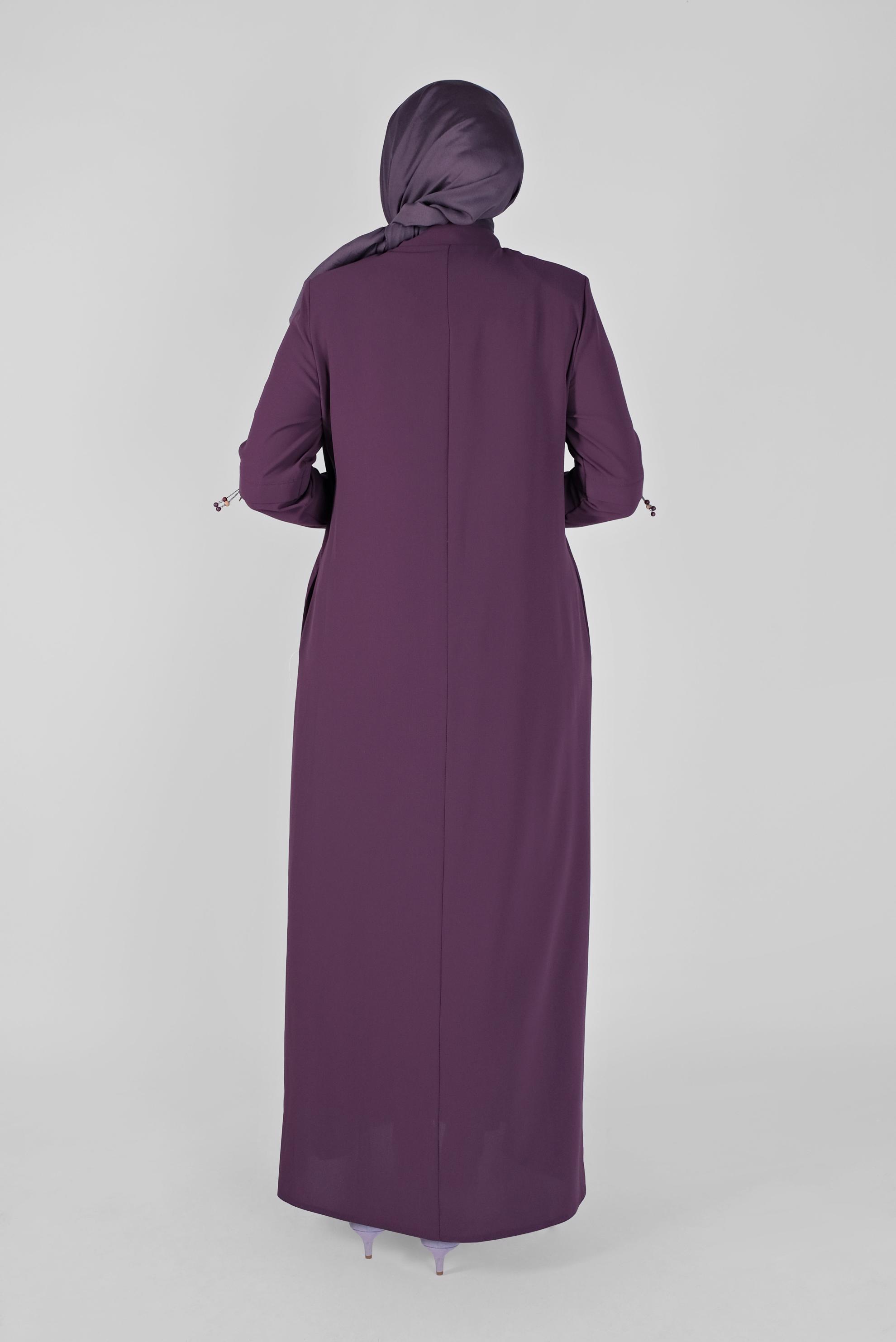 Hijab clothing PURPLE EMBROIDERED ZIPPED OVERCOAT 10371 