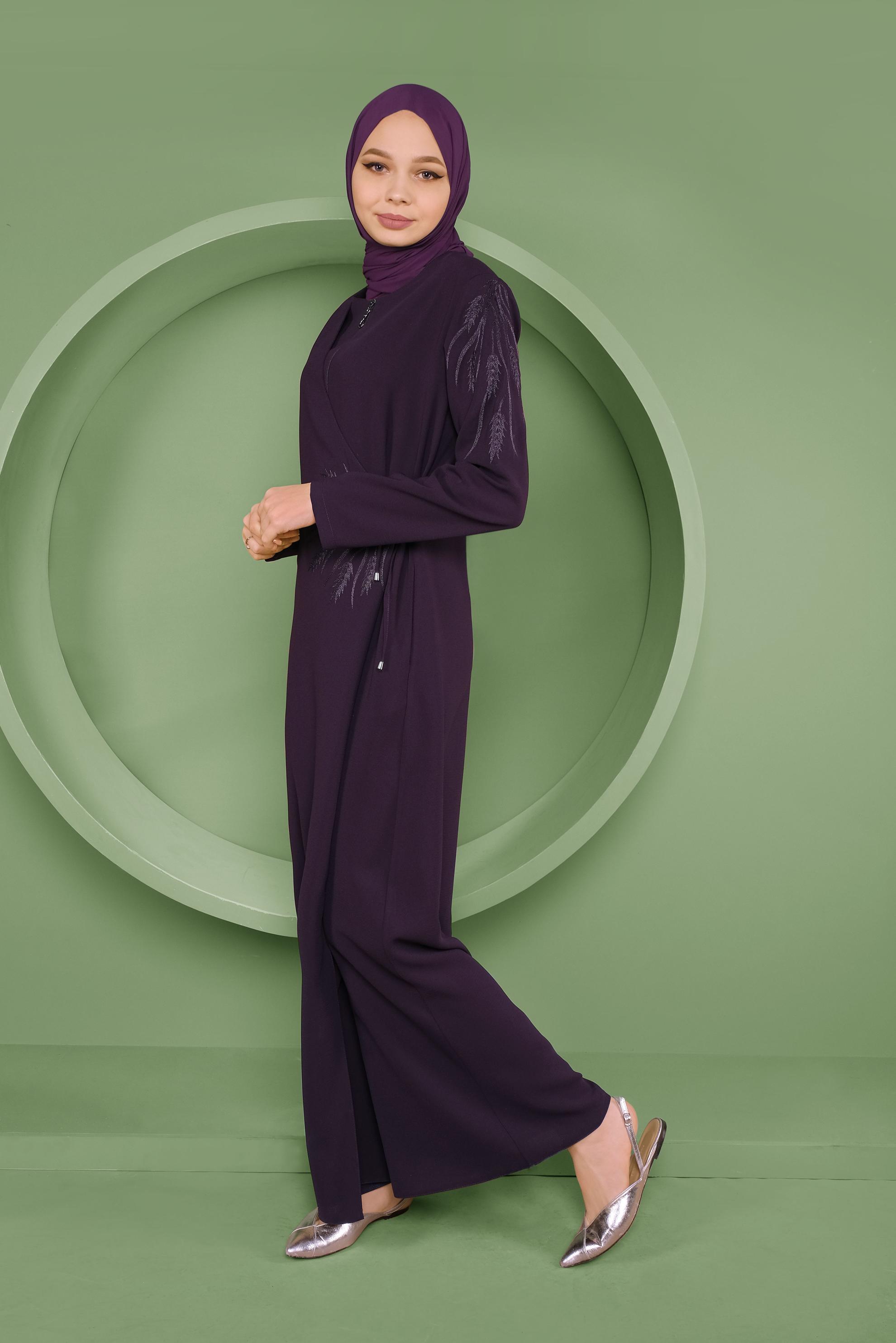 Tesettür giyim MÜRDÜM NAKIŞLI FERMUARLI  PARDESÜ 10375 