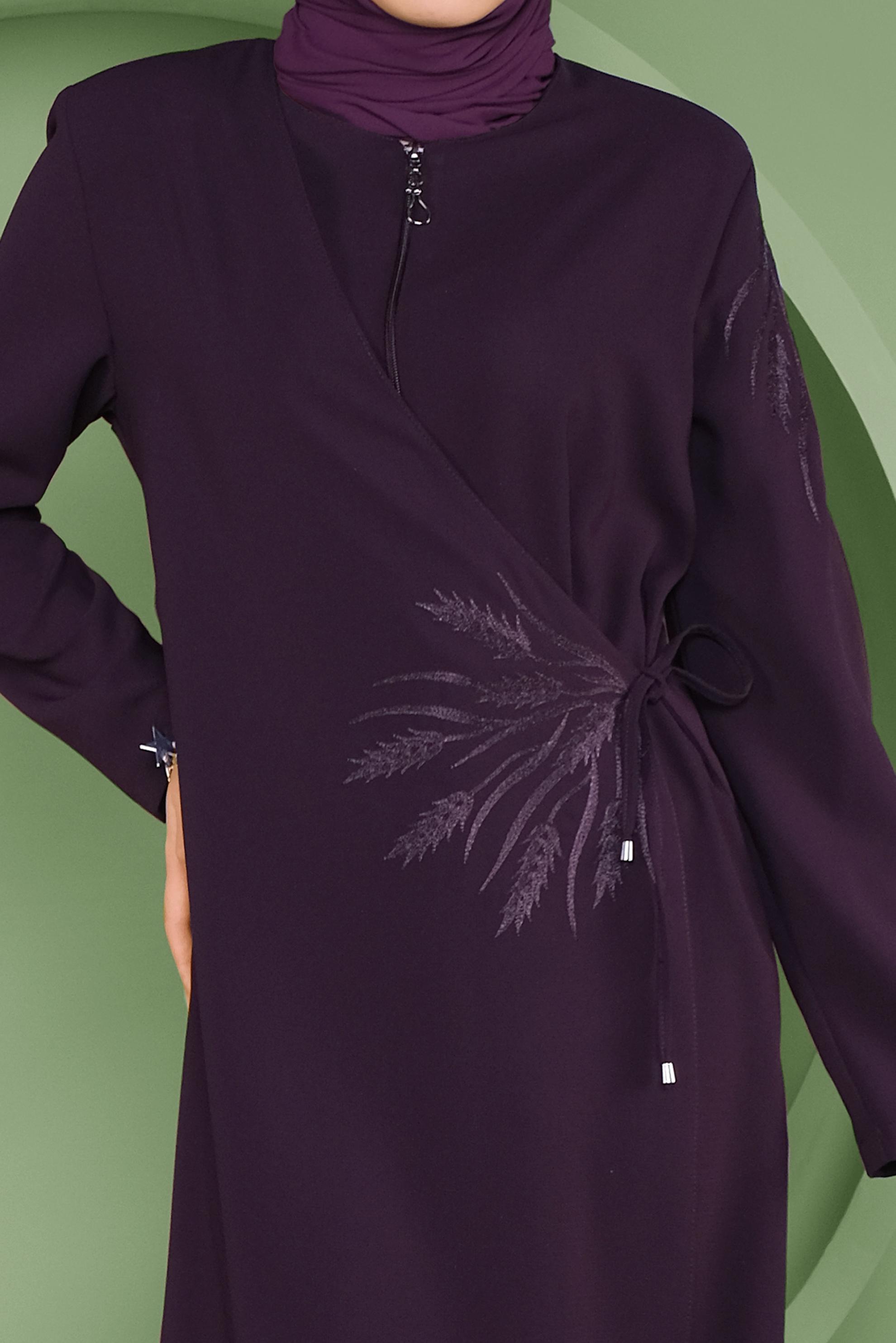 Tesettür giyim MÜRDÜM NAKIŞLI FERMUARLI  PARDESÜ 10375 