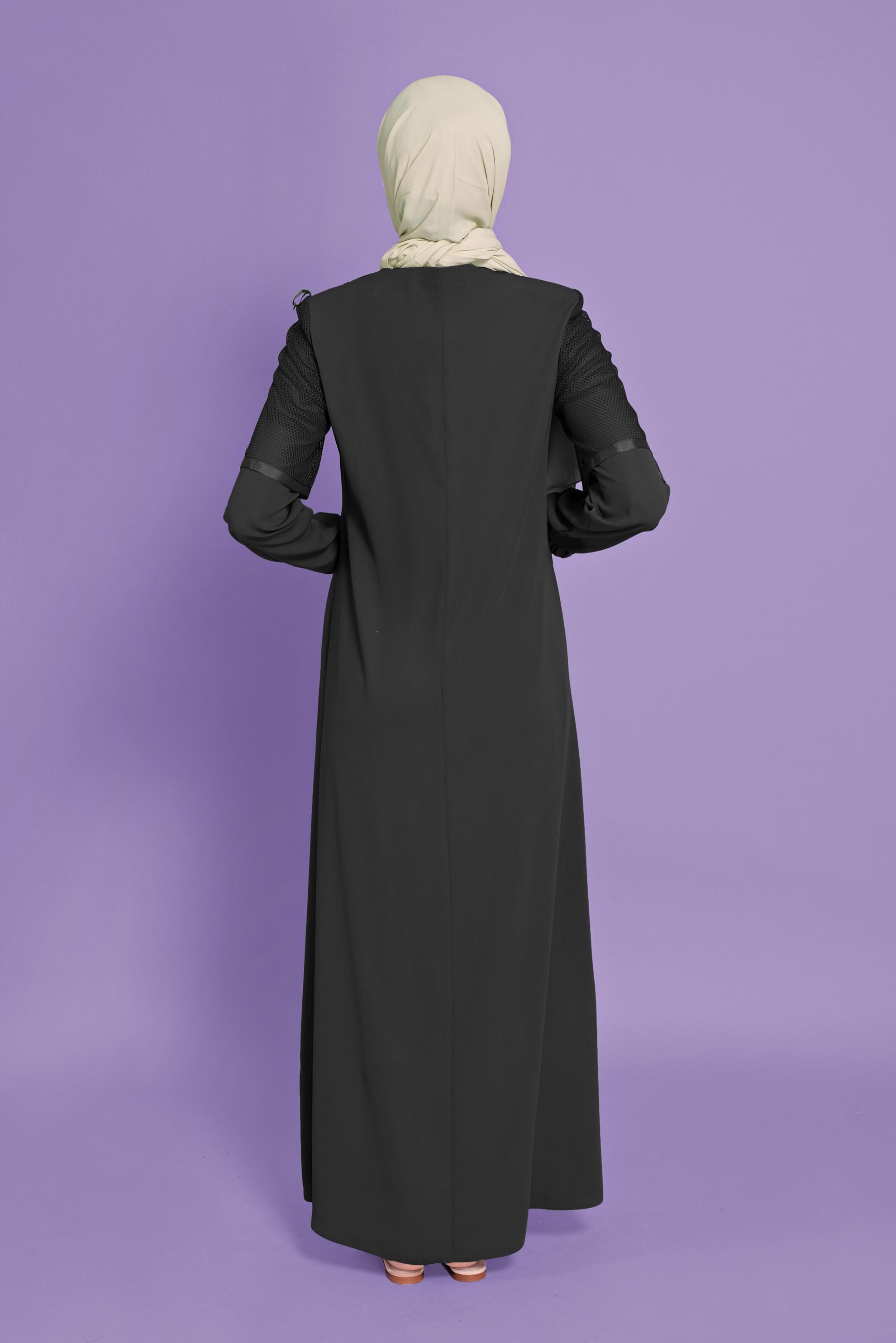 Tesettür giyim SİYAH FİLELİ FERMUARLI PARDESÜ 10376 