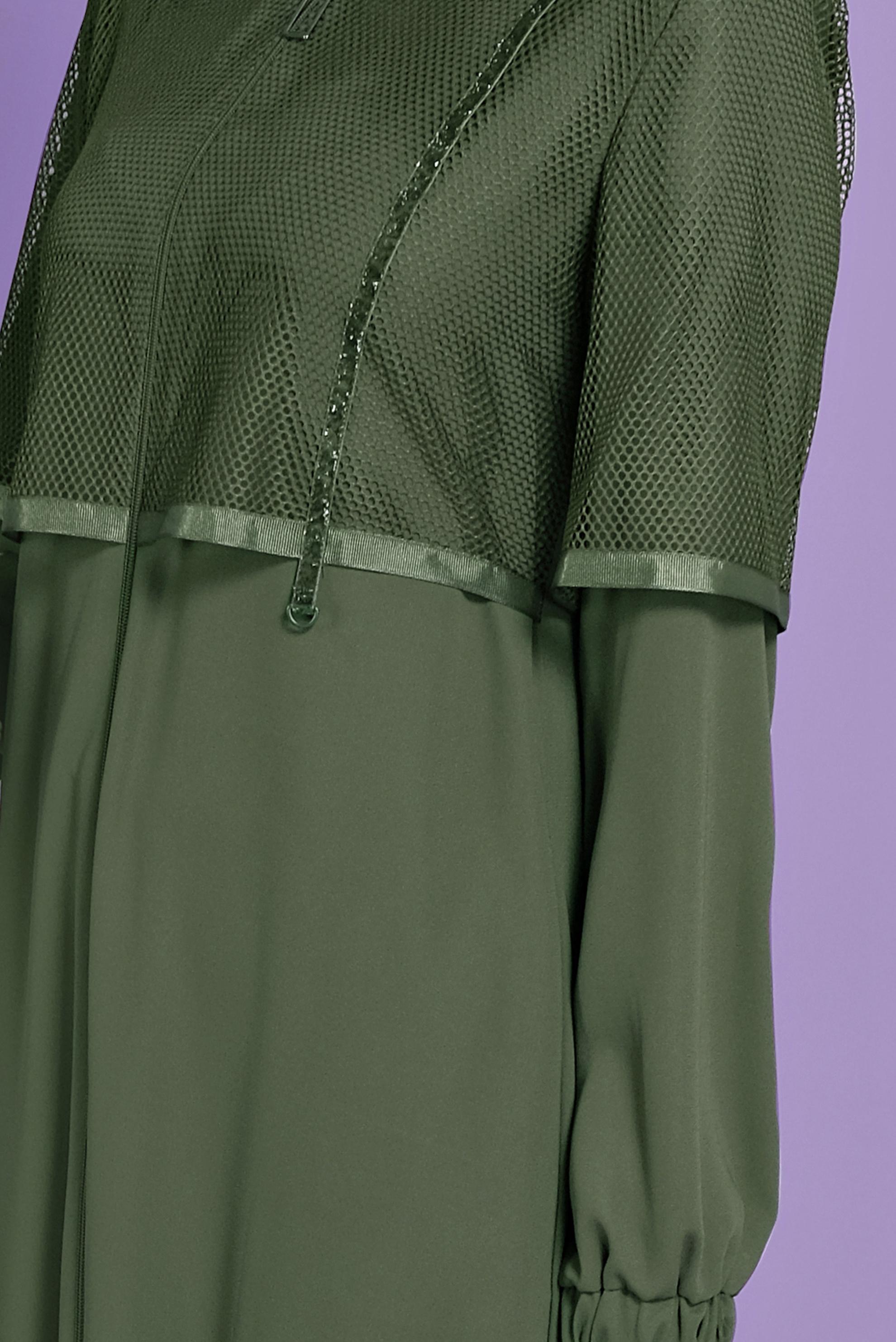 Tesettür giyim HAKİ FİLELİ FERMUARLI PARDESÜ 10376 