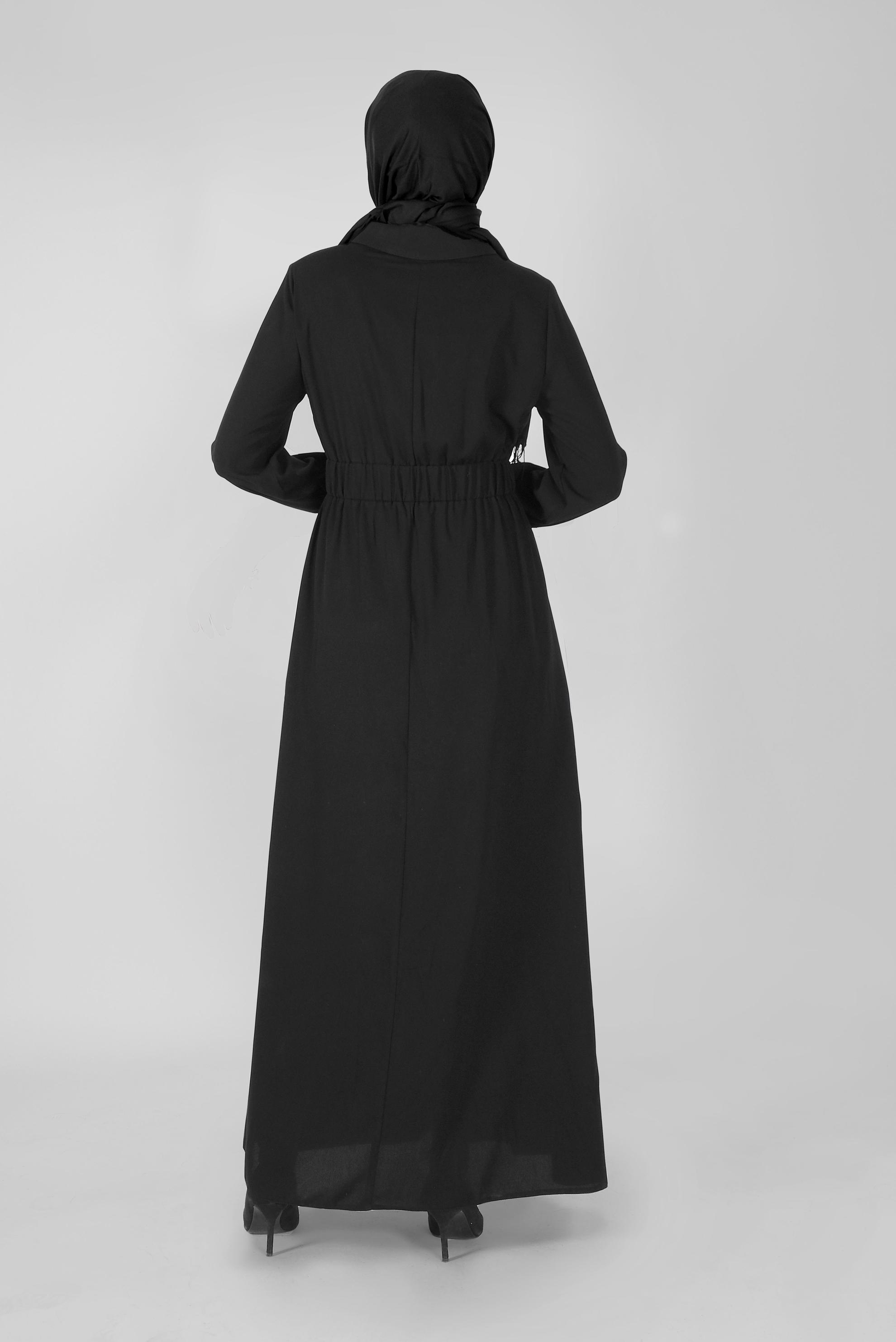 Tesettür giyim SİYAH FİLE DETAYLI PARDESÜ 10377 