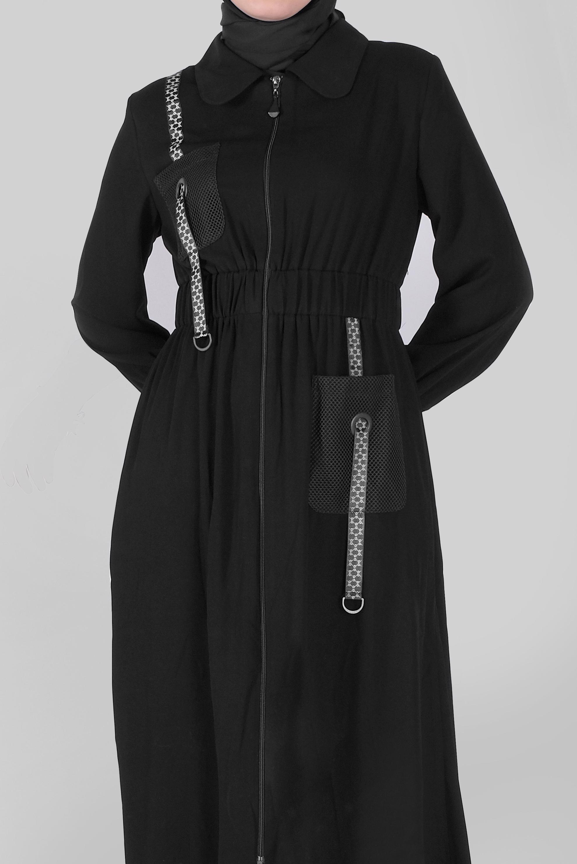 Tesettür giyim SİYAH FİLE DETAYLI PARDESÜ 10377 