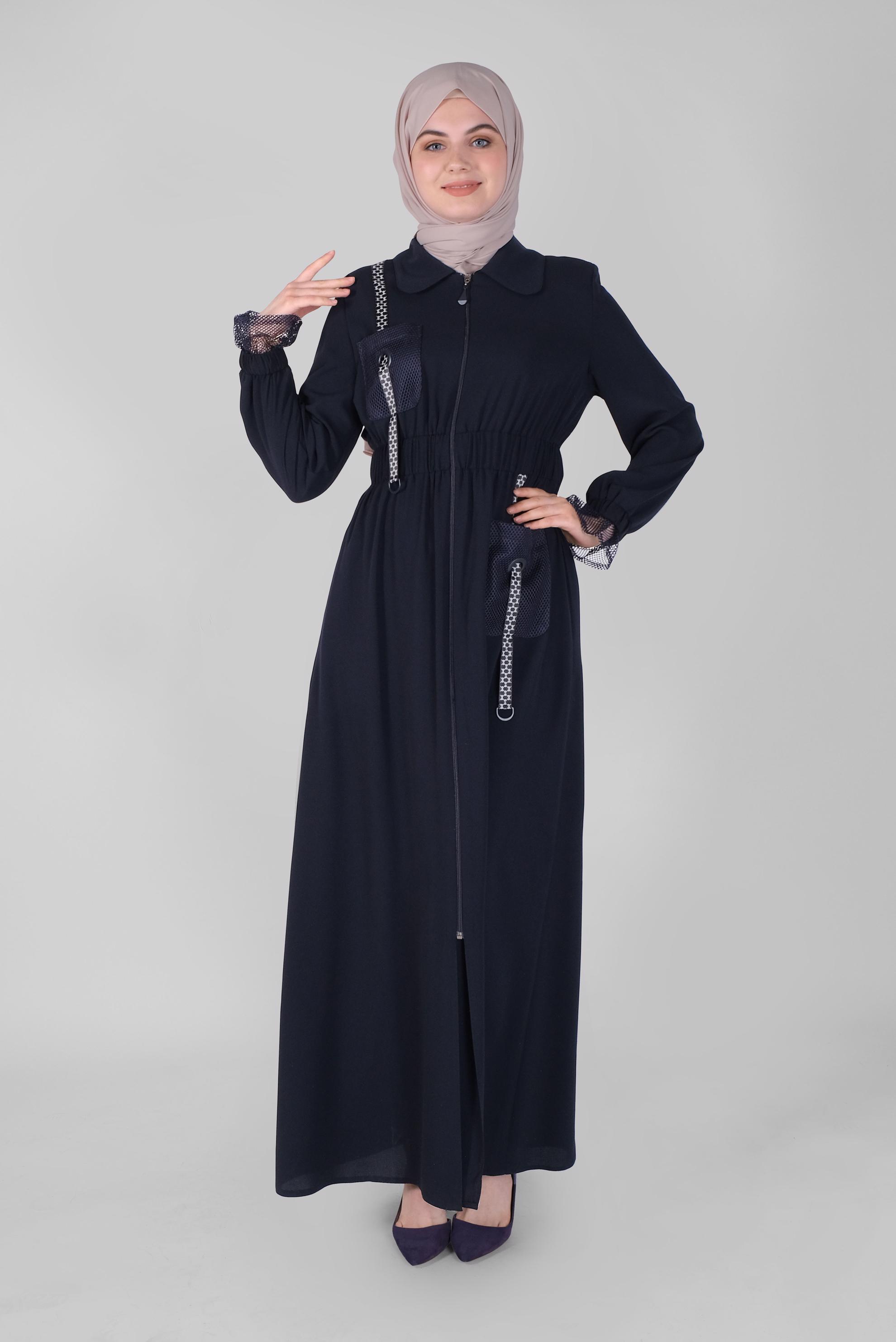 Tesettür giyim LACİVERT FİLE DETAYLI PARDESÜ 10377 