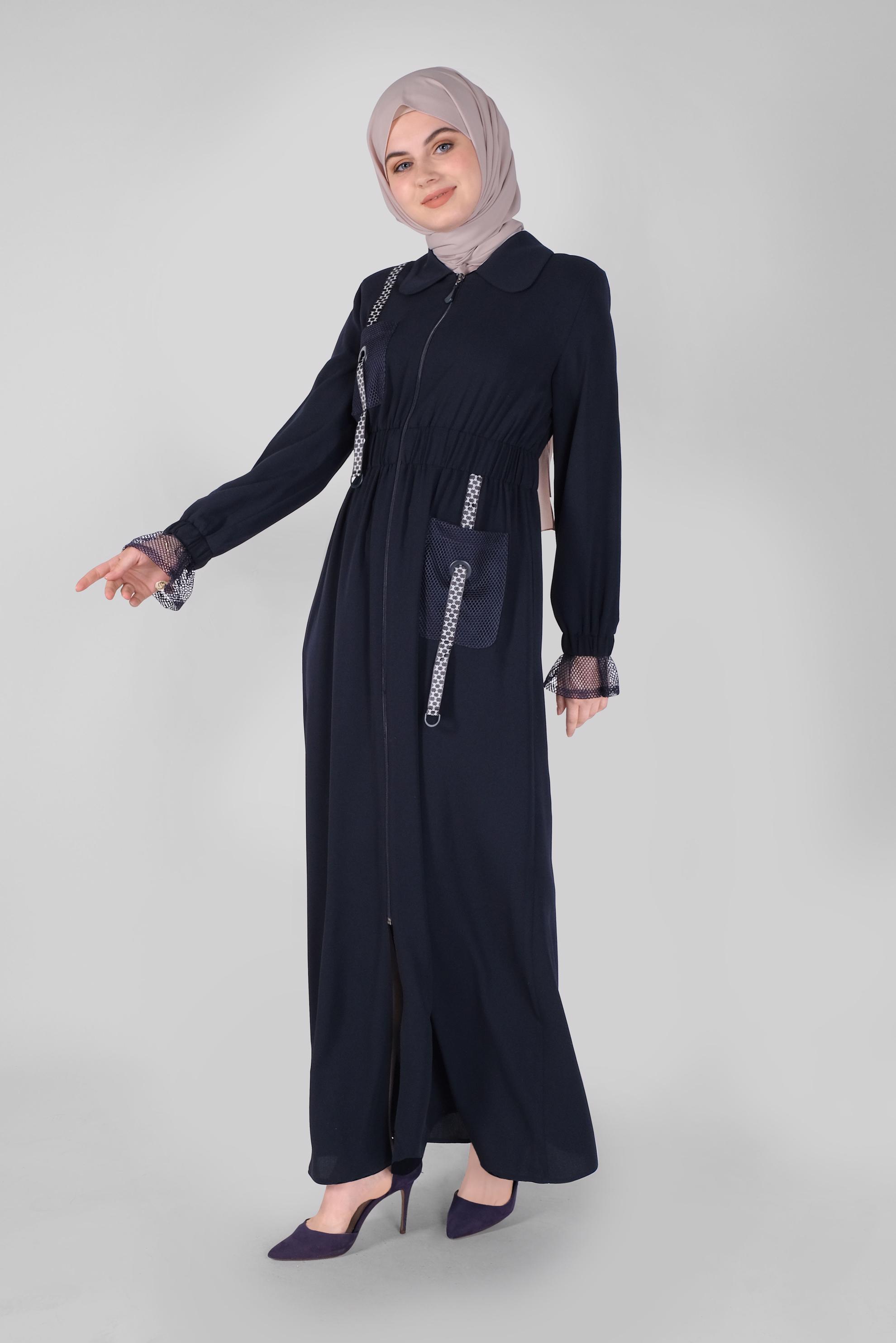 Tesettür giyim LACİVERT FİLE DETAYLI PARDESÜ 10377 
