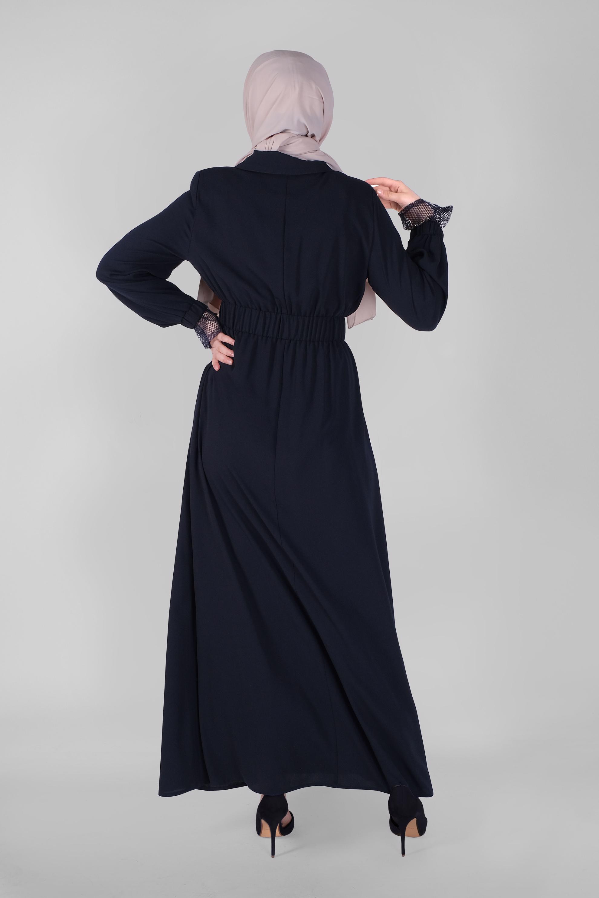 Tesettür giyim LACİVERT FİLE DETAYLI PARDESÜ 10377 