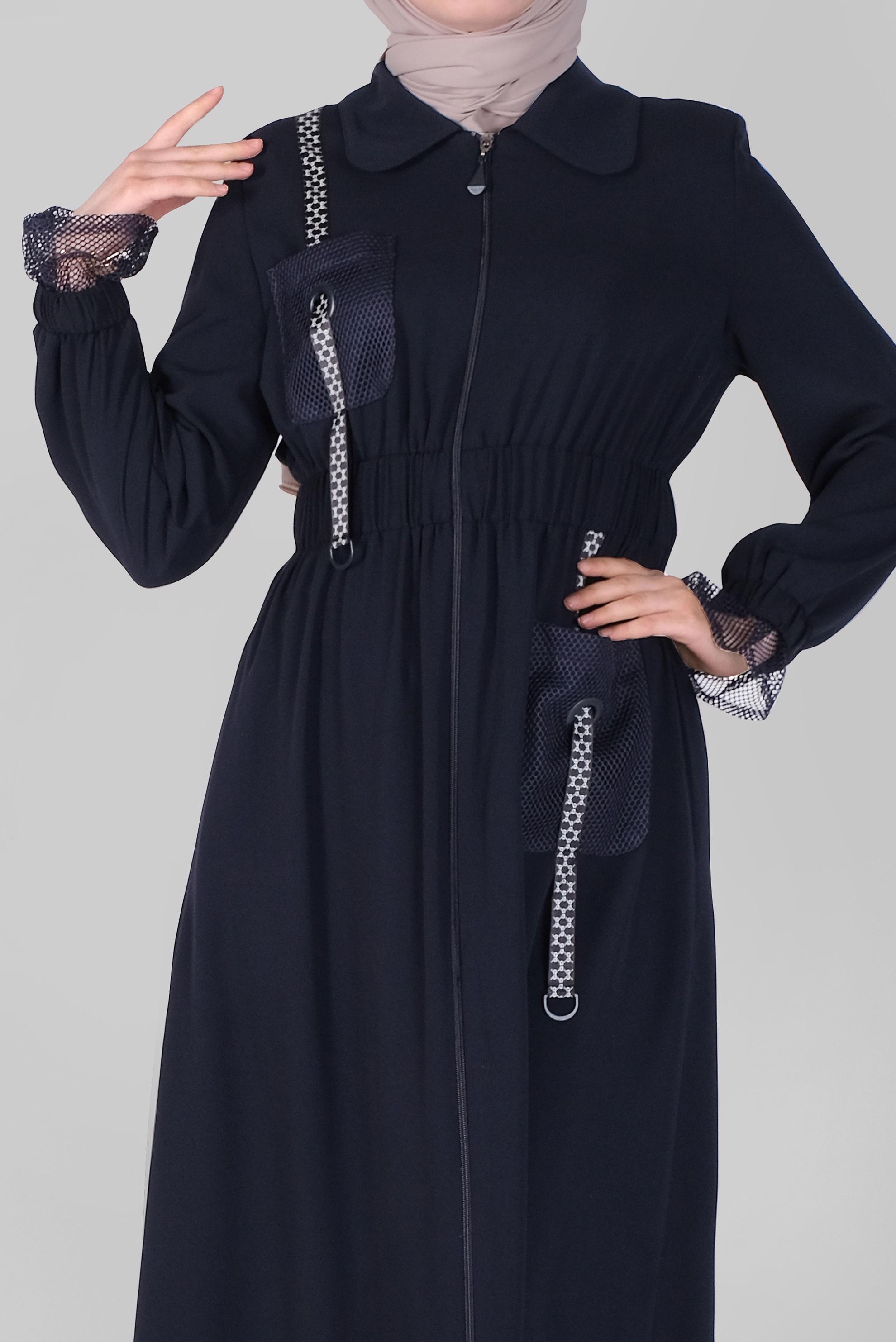 Tesettür giyim LACİVERT FİLE DETAYLI PARDESÜ 10377 