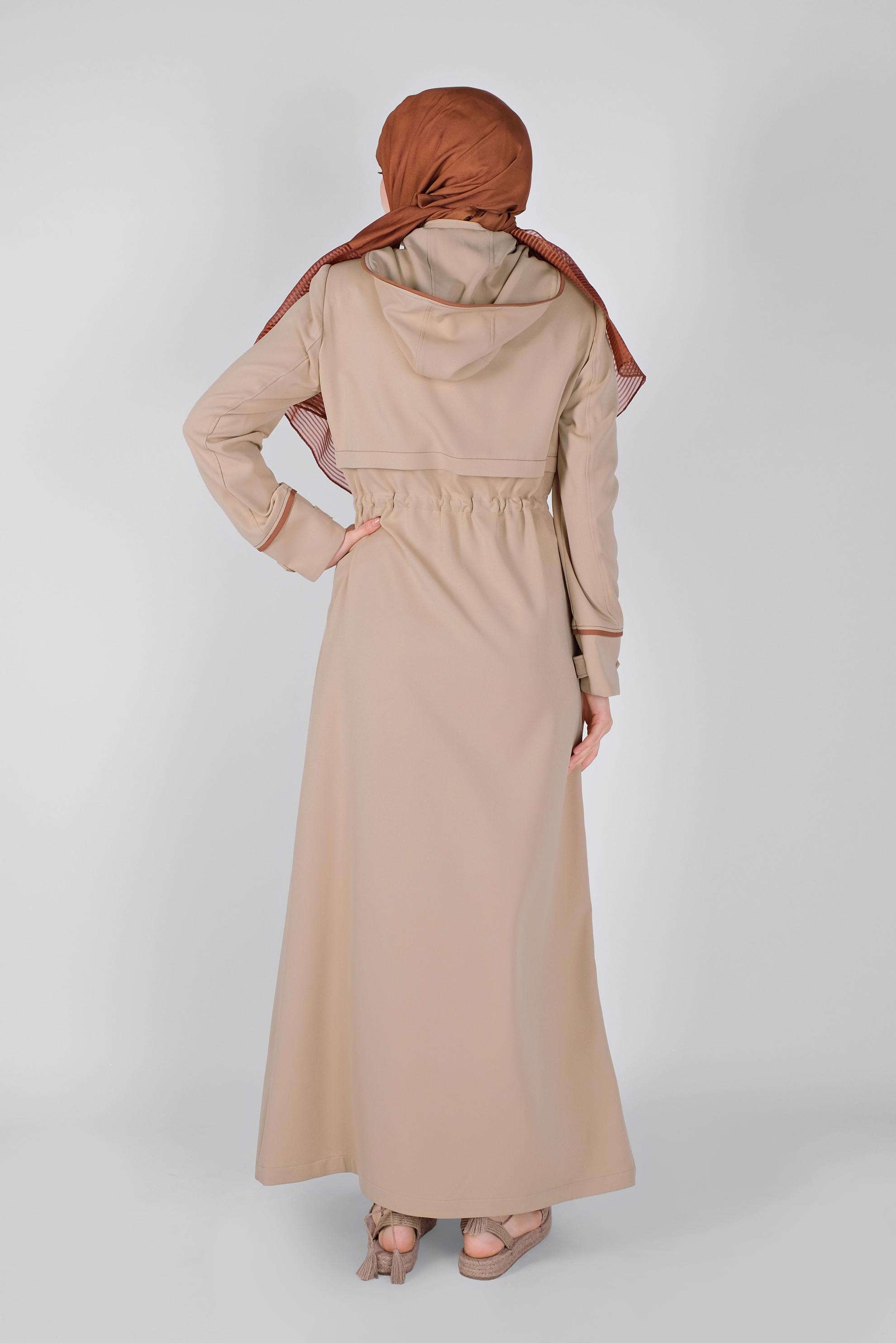 Tesettür giyim BEJ KUŞ GÖZÜ DETAYLI PARDESÜ 10381