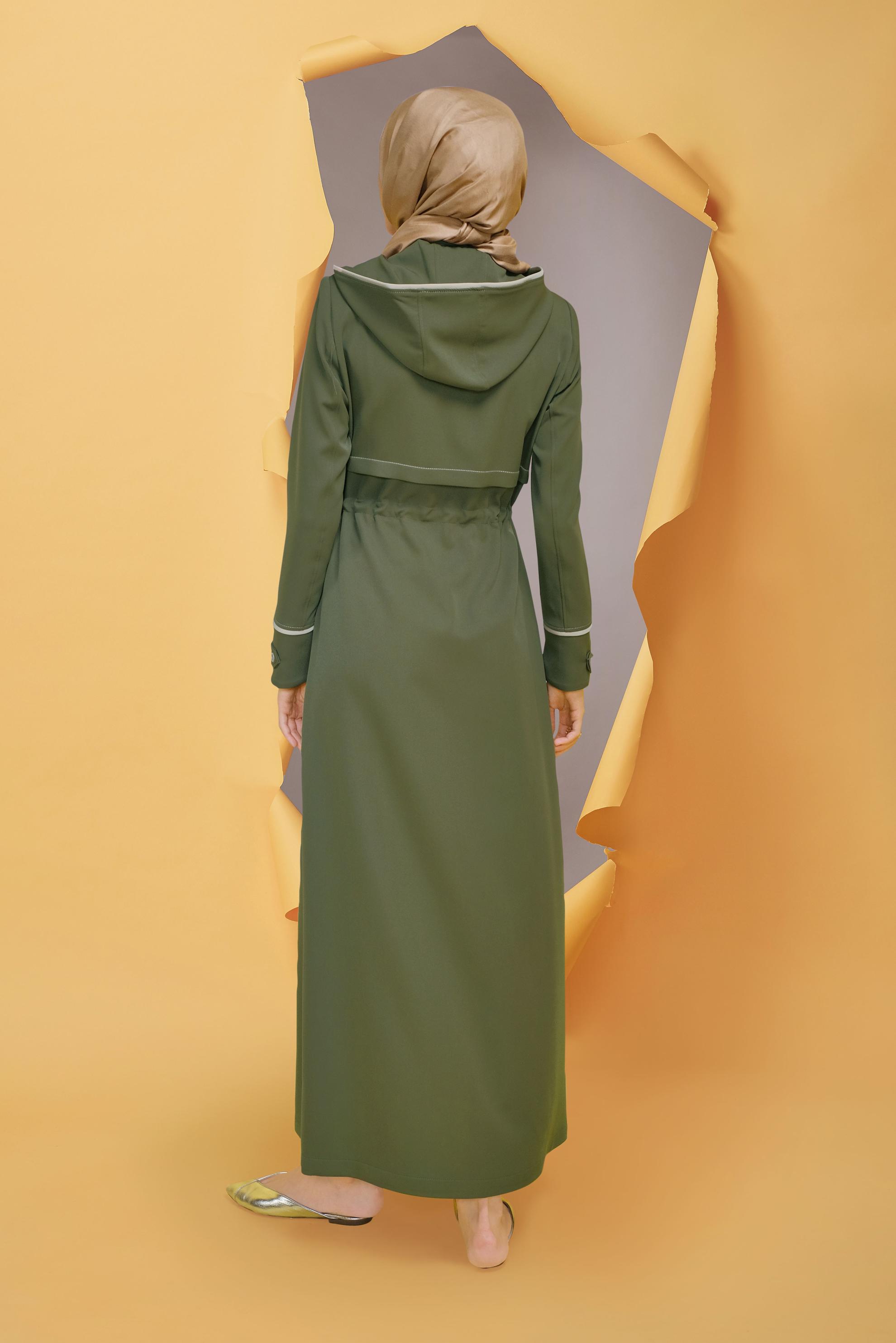 Tesettür giyim HAKİ KUŞ GÖZÜ DETAYLI PARDESÜ 10381