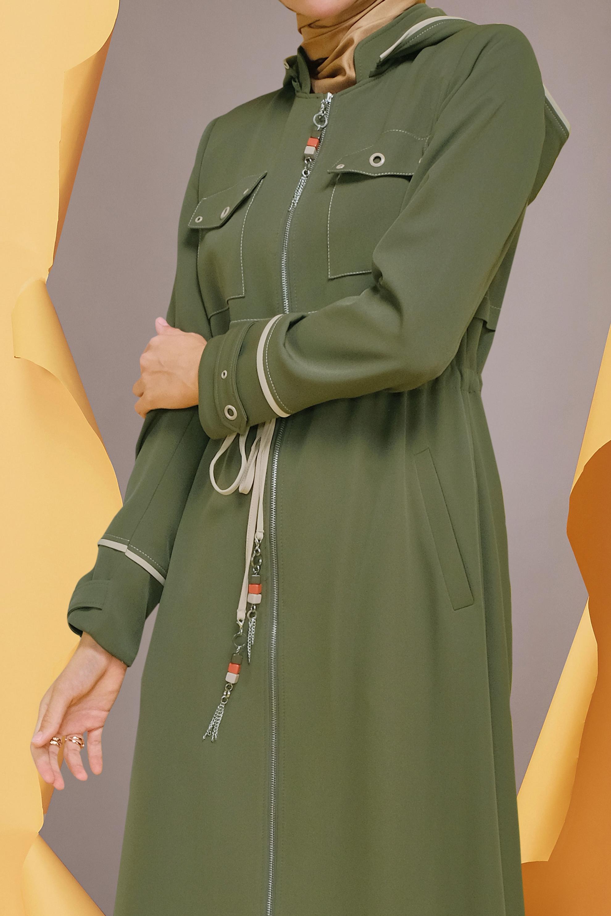 Tesettür giyim HAKİ KUŞ GÖZÜ DETAYLI PARDESÜ 10381