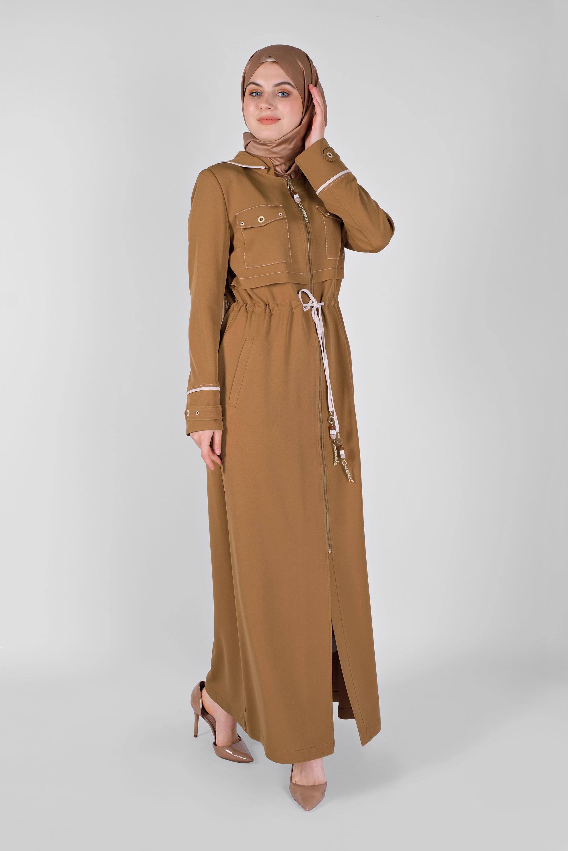 Tesettür giyim SARI KUŞ GÖZÜ DETAYLI PARDESÜ 10381