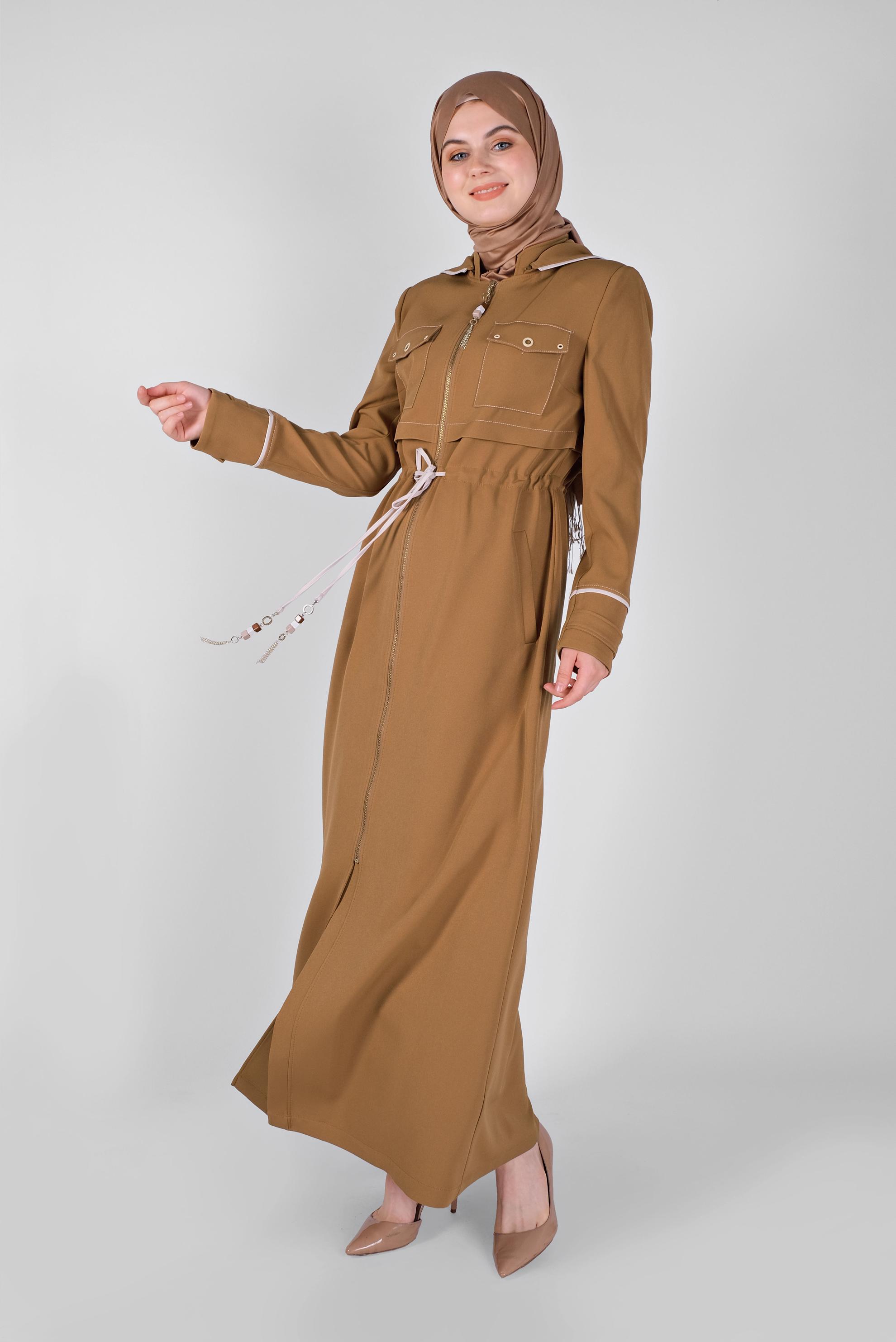 Tesettür giyim SARI KUŞ GÖZÜ DETAYLI PARDESÜ 10381