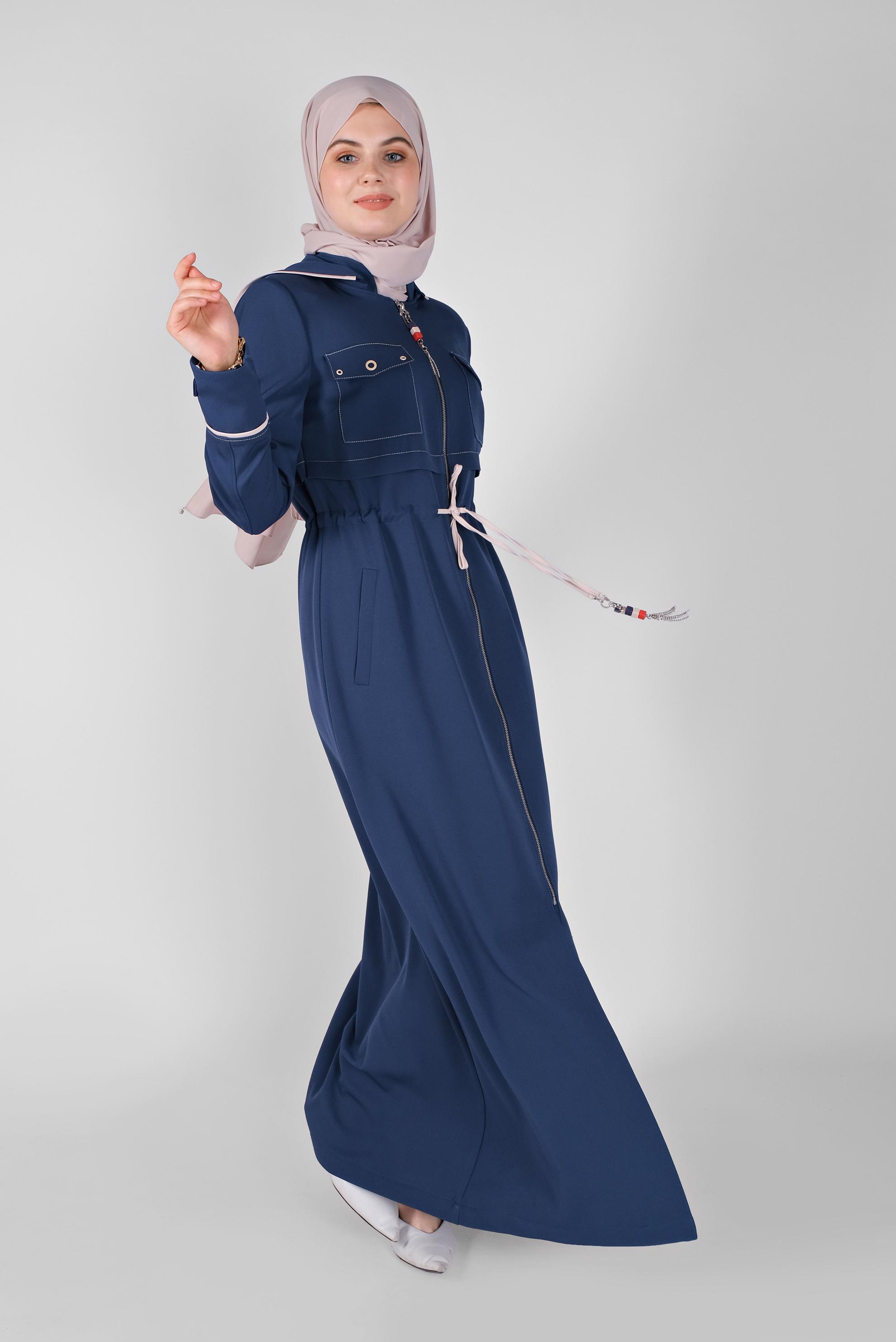 Tesettür giyim LACİVERT KUŞ GÖZÜ DETAYLI PARDESÜ 10381