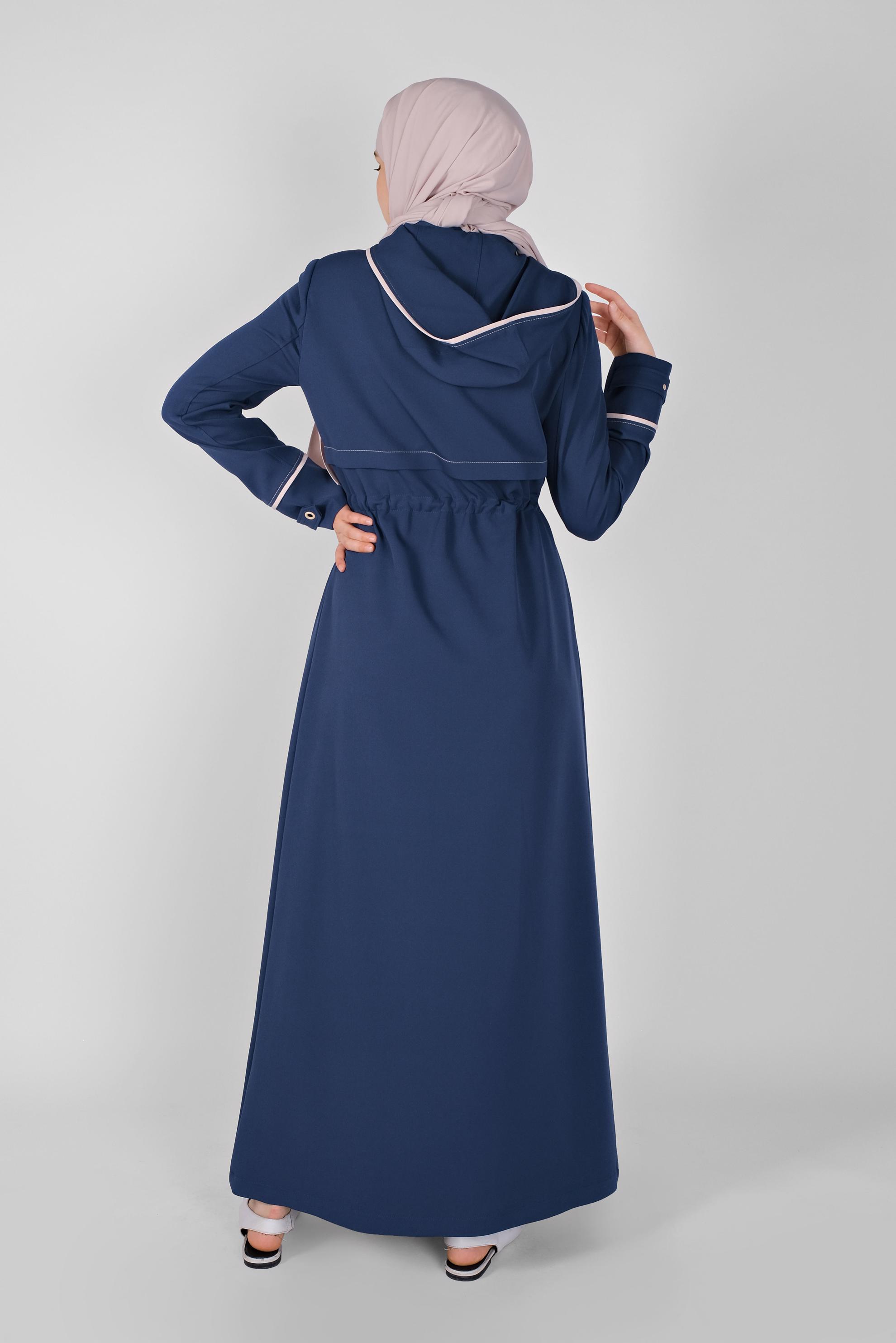 Tesettür giyim LACİVERT KUŞ GÖZÜ DETAYLI PARDESÜ 10381