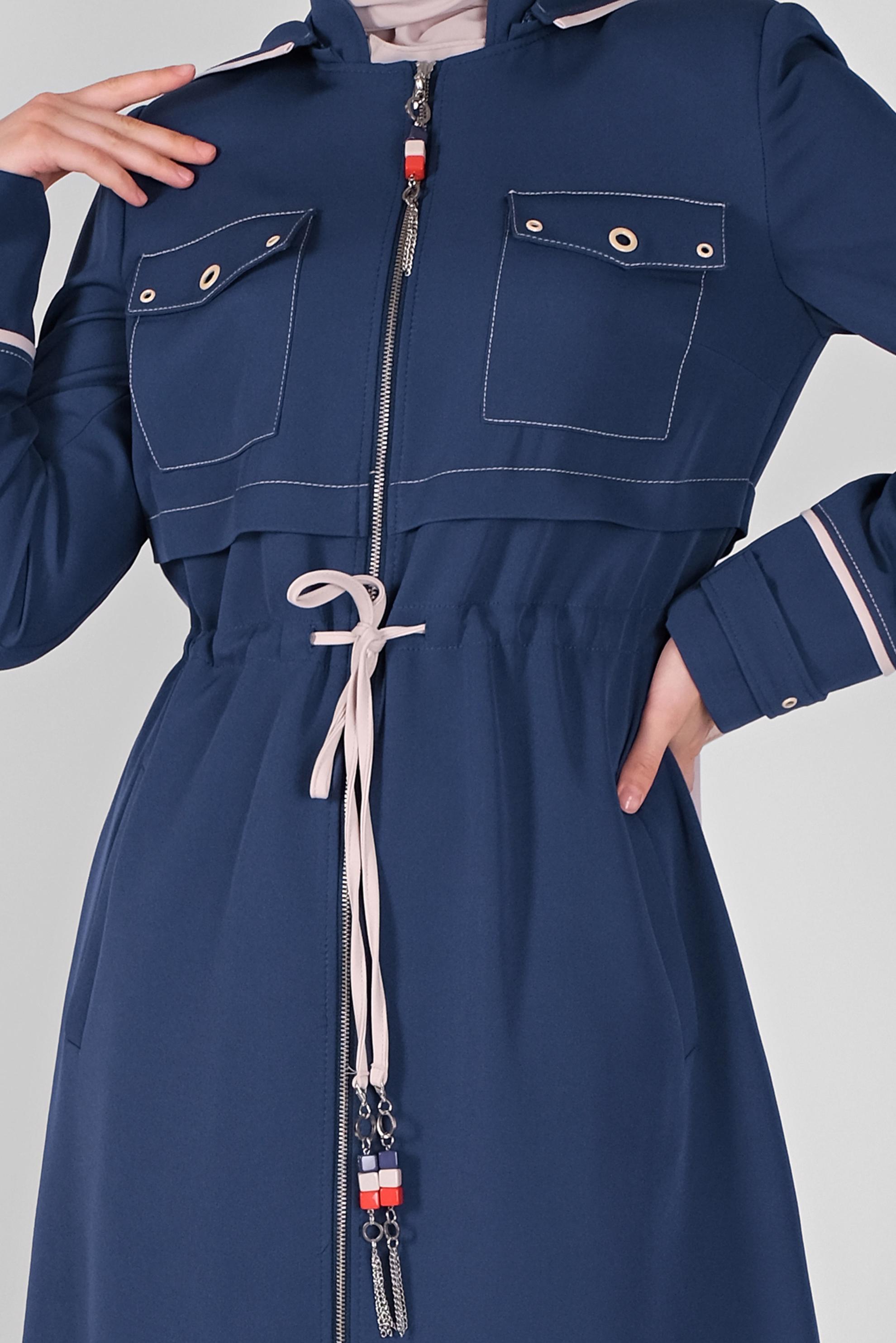 Tesettür giyim LACİVERT KUŞ GÖZÜ DETAYLI PARDESÜ 10381