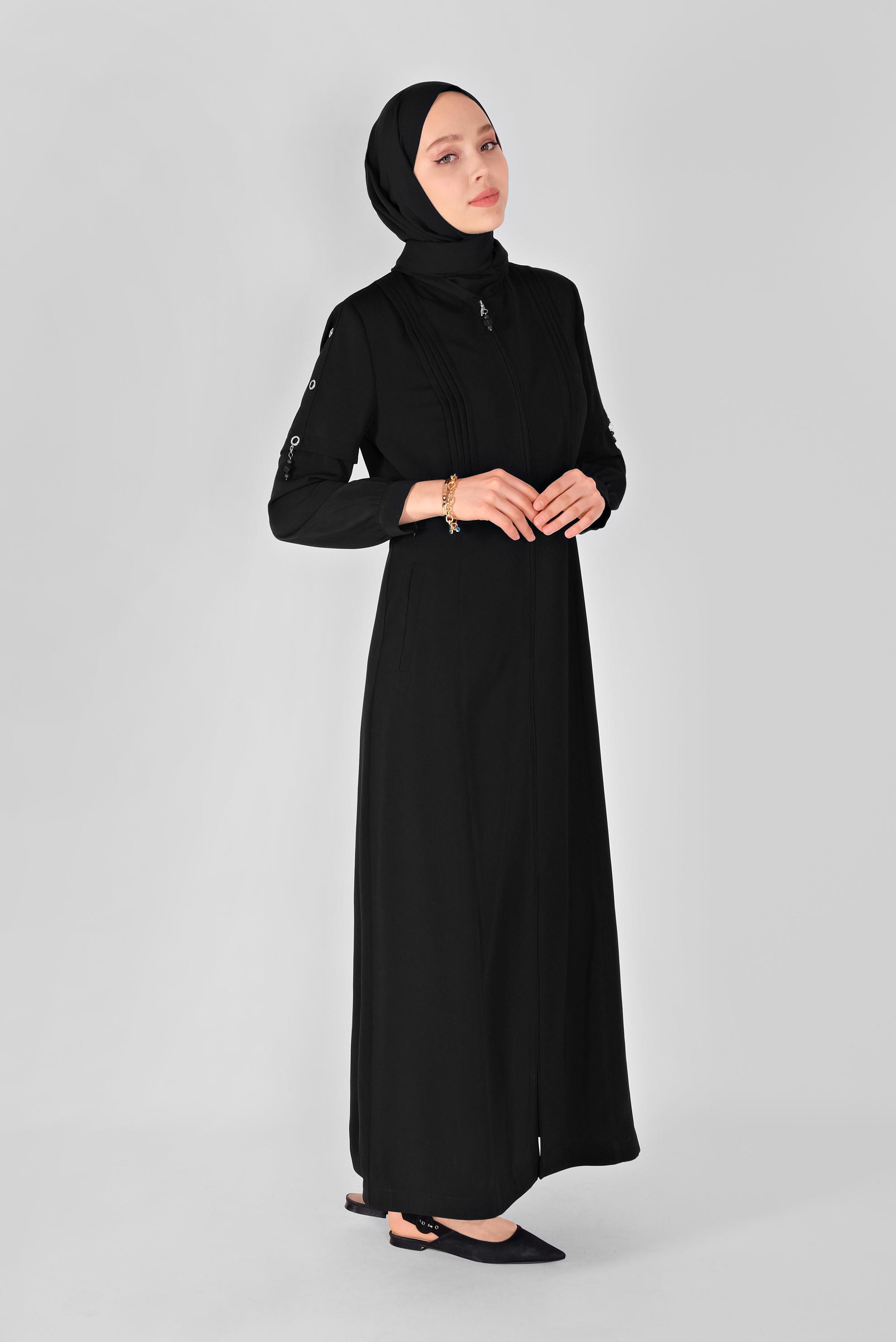 Tesettür giyim SİYAH KUŞGÖZÜ DETAYLI PARDESÜ 10382