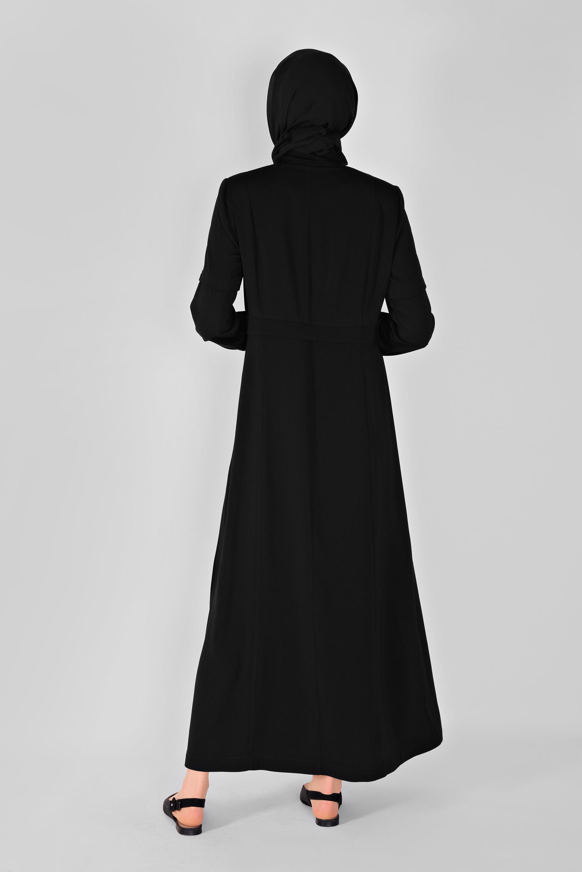 Tesettür giyim SİYAH KUŞGÖZÜ DETAYLI PARDESÜ 10382