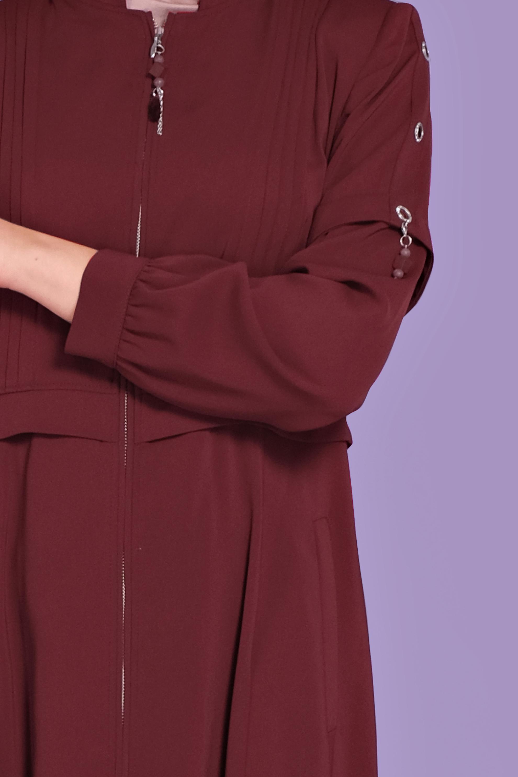 Tesettür giyim BORDO KUŞGÖZÜ DETAYLI PARDESÜ 10382