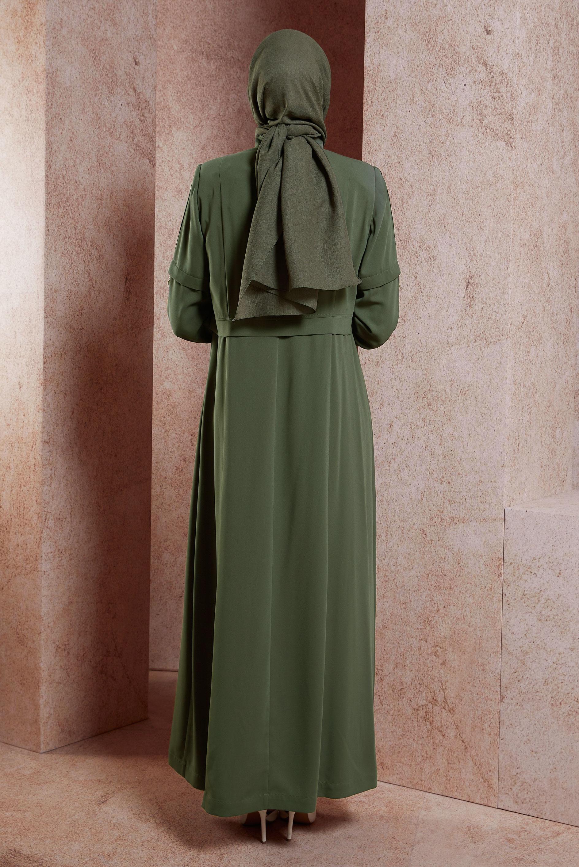 Tesettür giyim HAKİ KUŞGÖZÜ DETAYLI PARDESÜ 10382