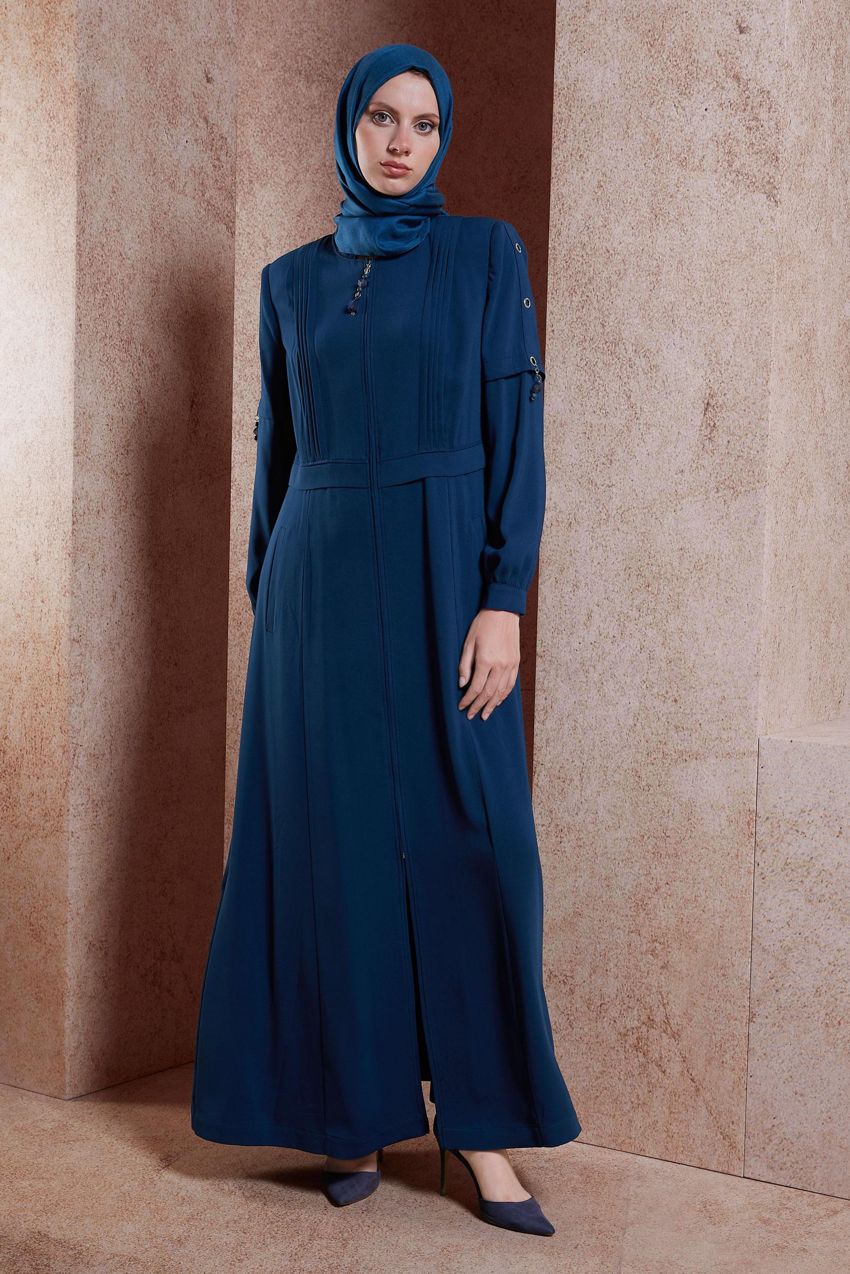 Tesettür giyim LACİVERT KUŞGÖZÜ DETAYLI PARDESÜ 10382