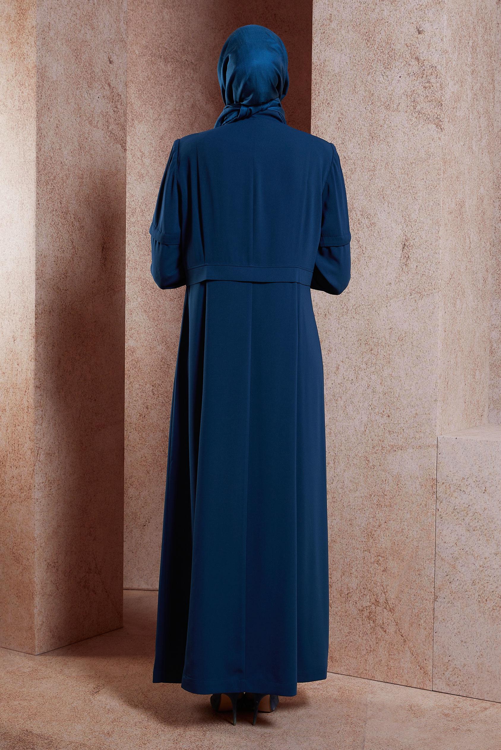 Tesettür giyim LACİVERT KUŞGÖZÜ DETAYLI PARDESÜ 10382