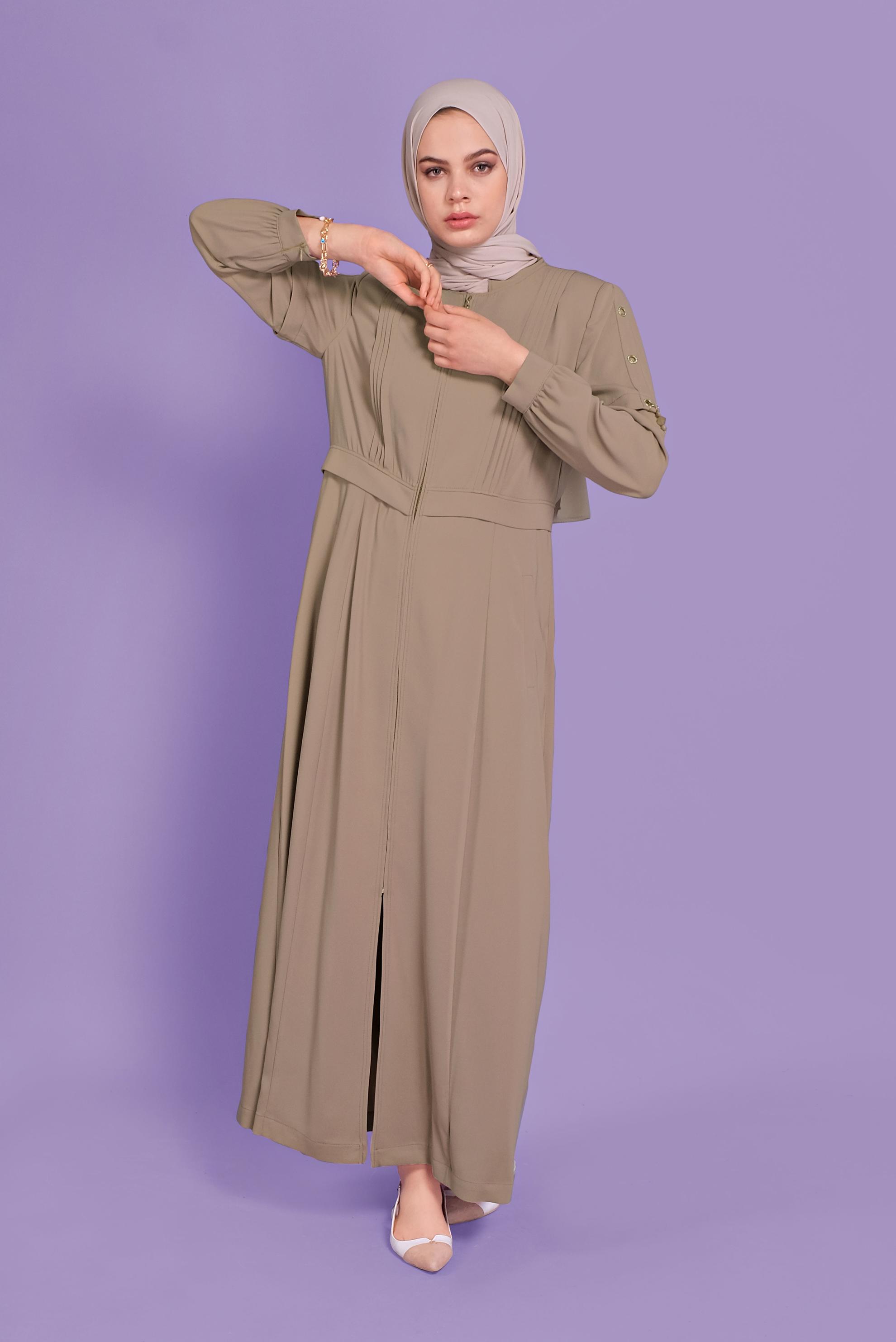 Tesettür giyim VİZON KUŞGÖZÜ DETAYLI PARDESÜ 10382