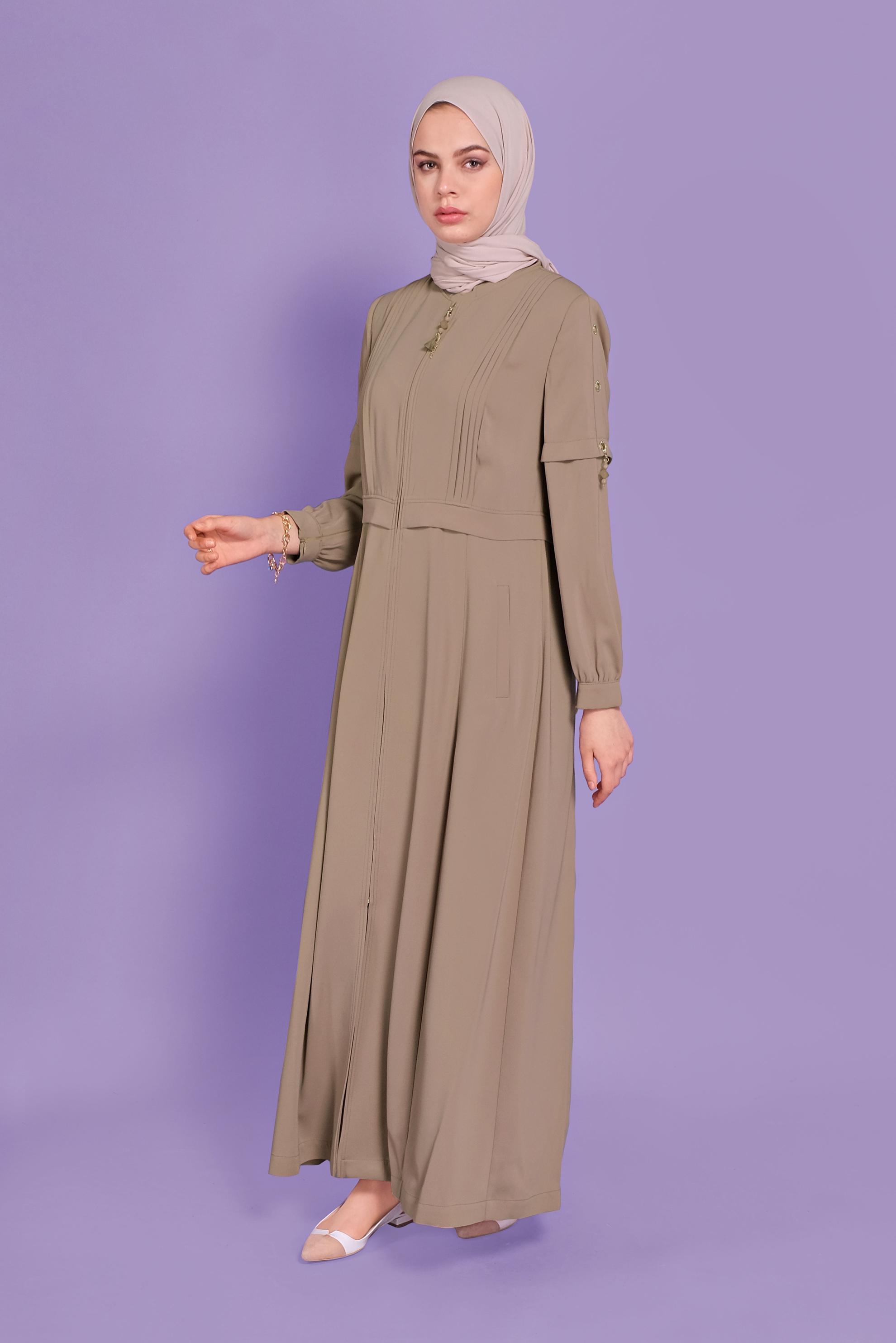 Tesettür giyim VİZON KUŞGÖZÜ DETAYLI PARDESÜ 10382