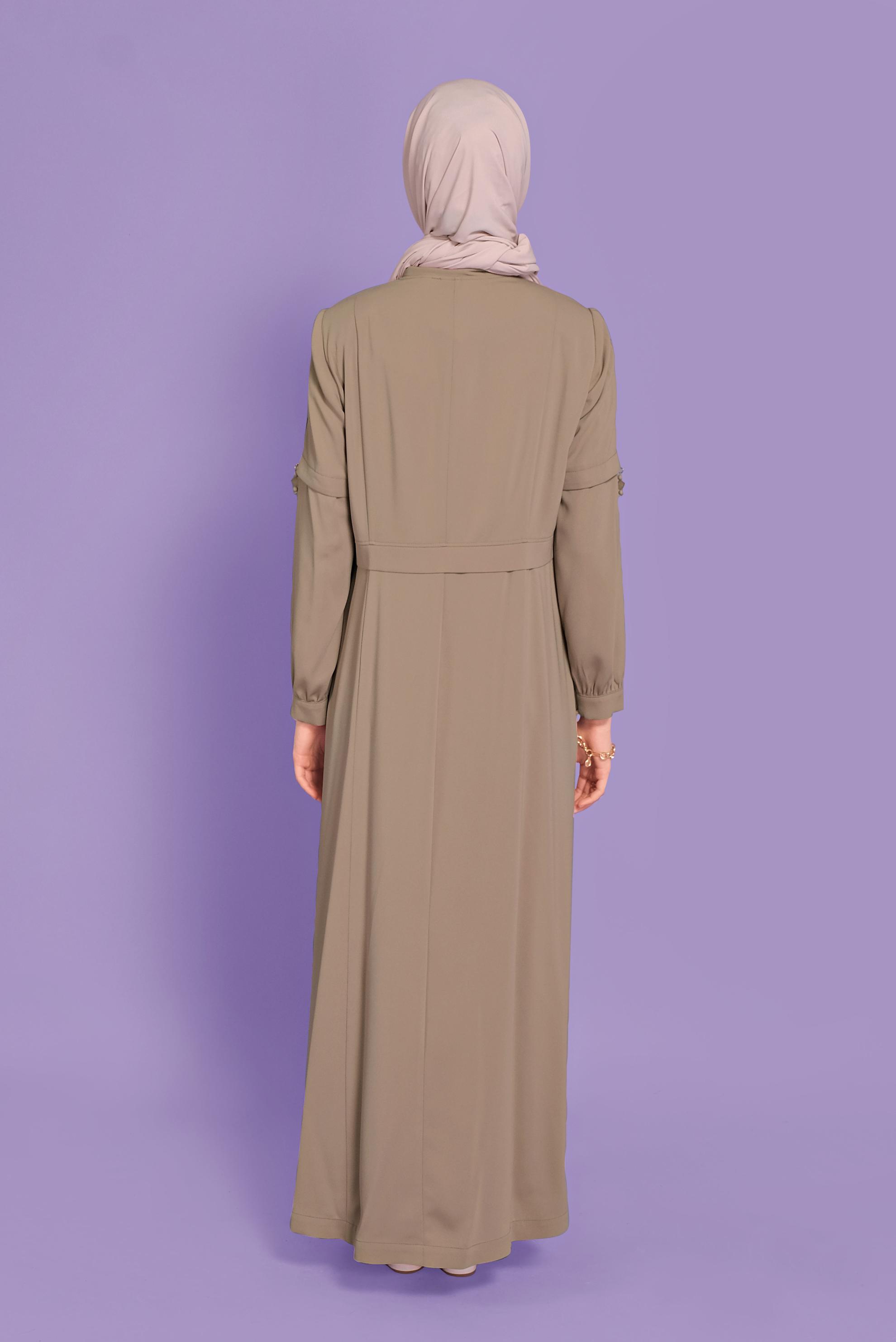 Tesettür giyim VİZON KUŞGÖZÜ DETAYLI PARDESÜ 10382