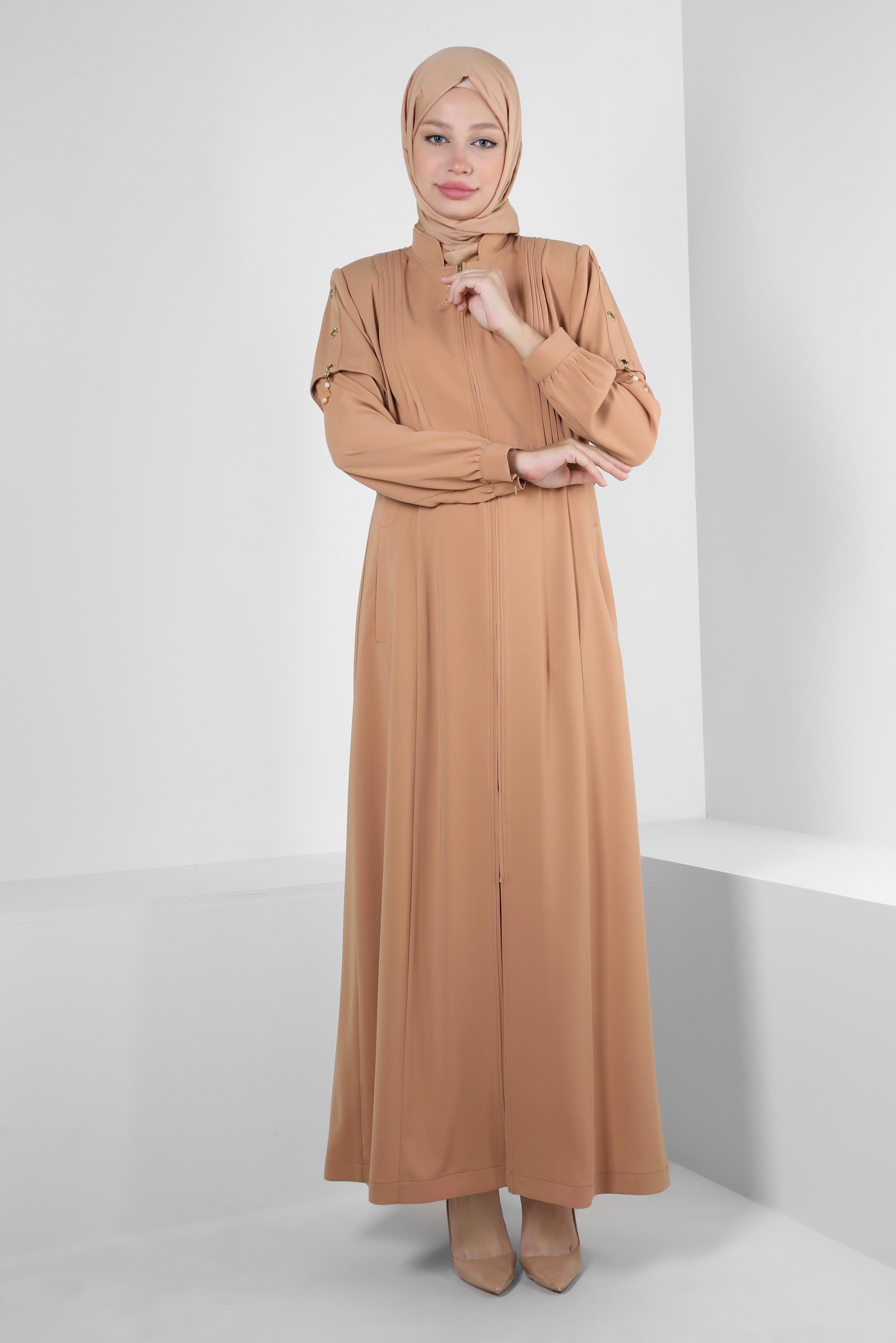 Tesettür giyim KAHVE KUŞGÖZÜ DETAYLI PARDESÜ 10382