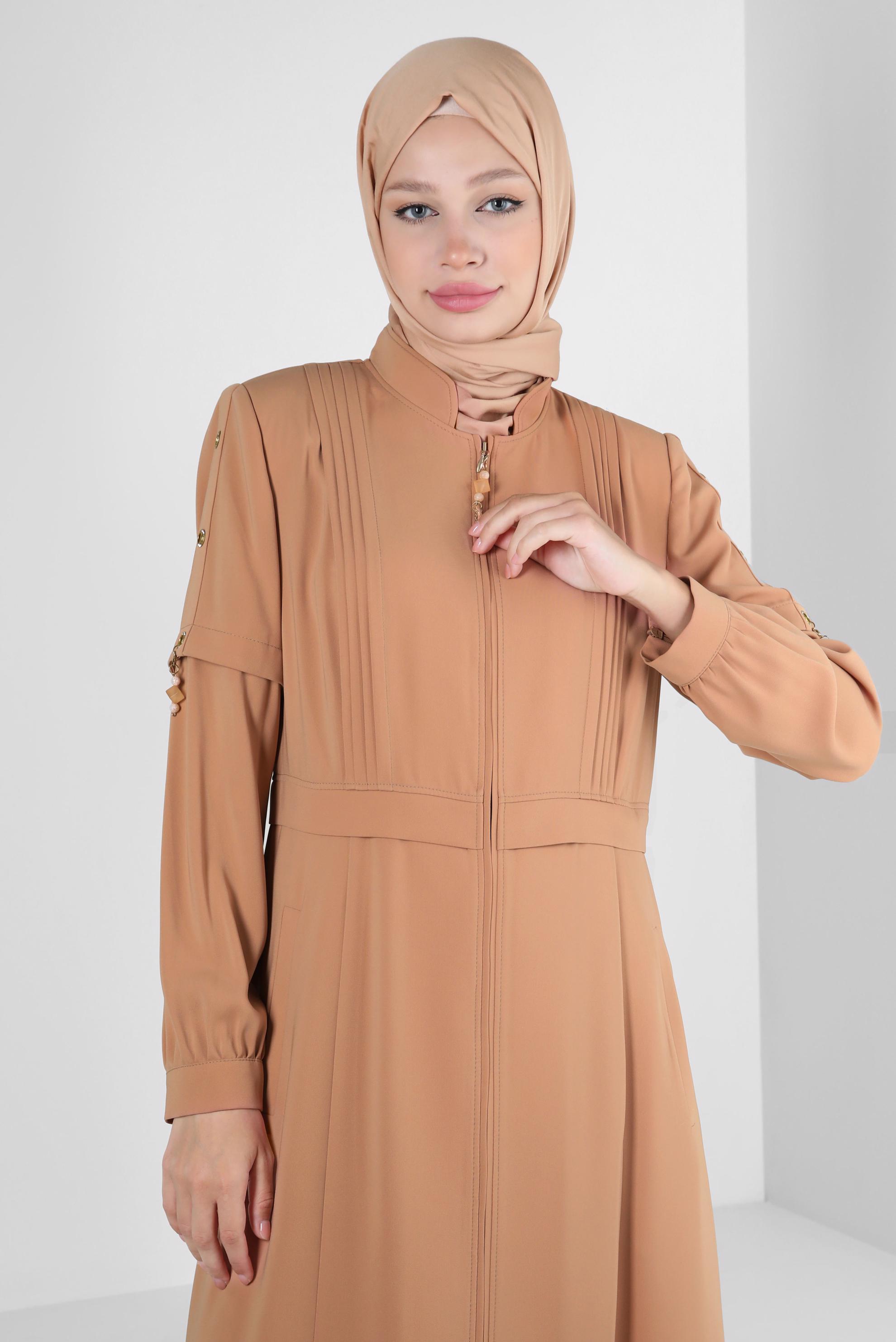 Tesettür giyim KAHVE KUŞGÖZÜ DETAYLI PARDESÜ 10382