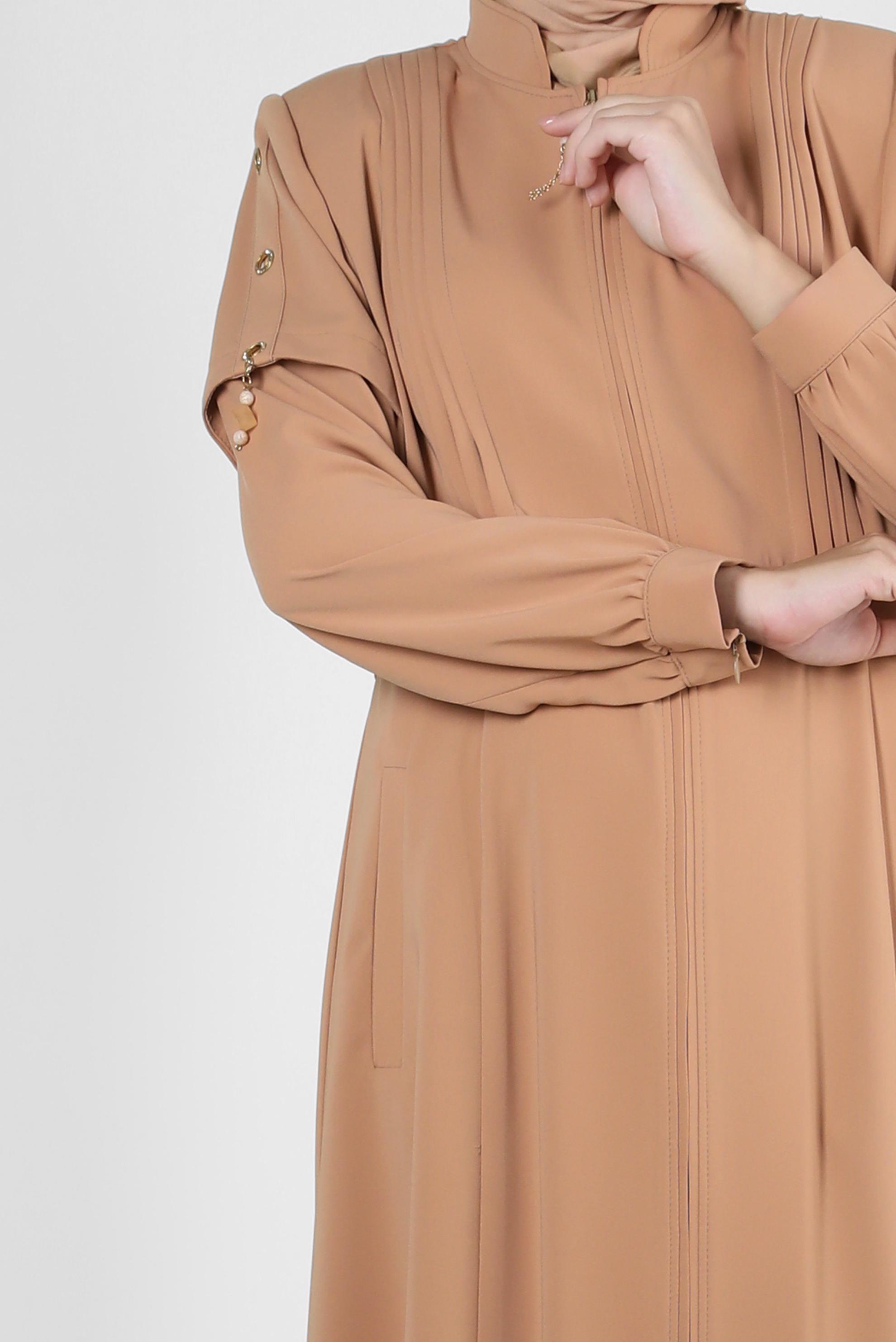 Tesettür giyim KAHVE KUŞGÖZÜ DETAYLI PARDESÜ 10382