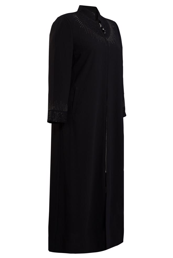 Hijab-Kleidung SCHWARZ PLUS GRÖßE LANGMANTEL10383 - ALVİNA
