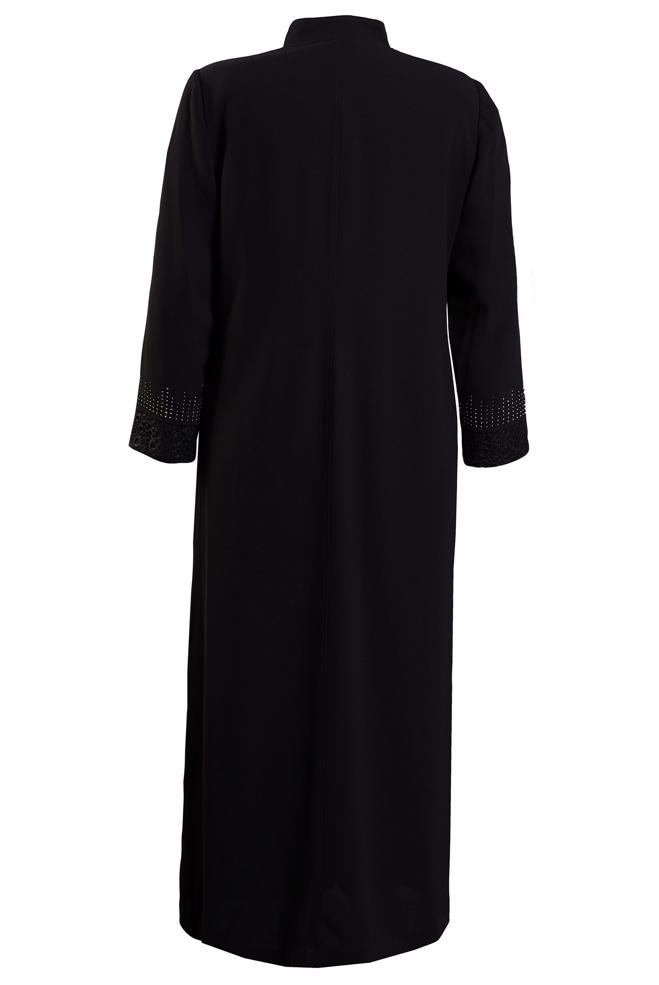 Hijab-Kleidung SCHWARZ PLUS GRÖßE LANGMANTEL10383 - ALVİNA
