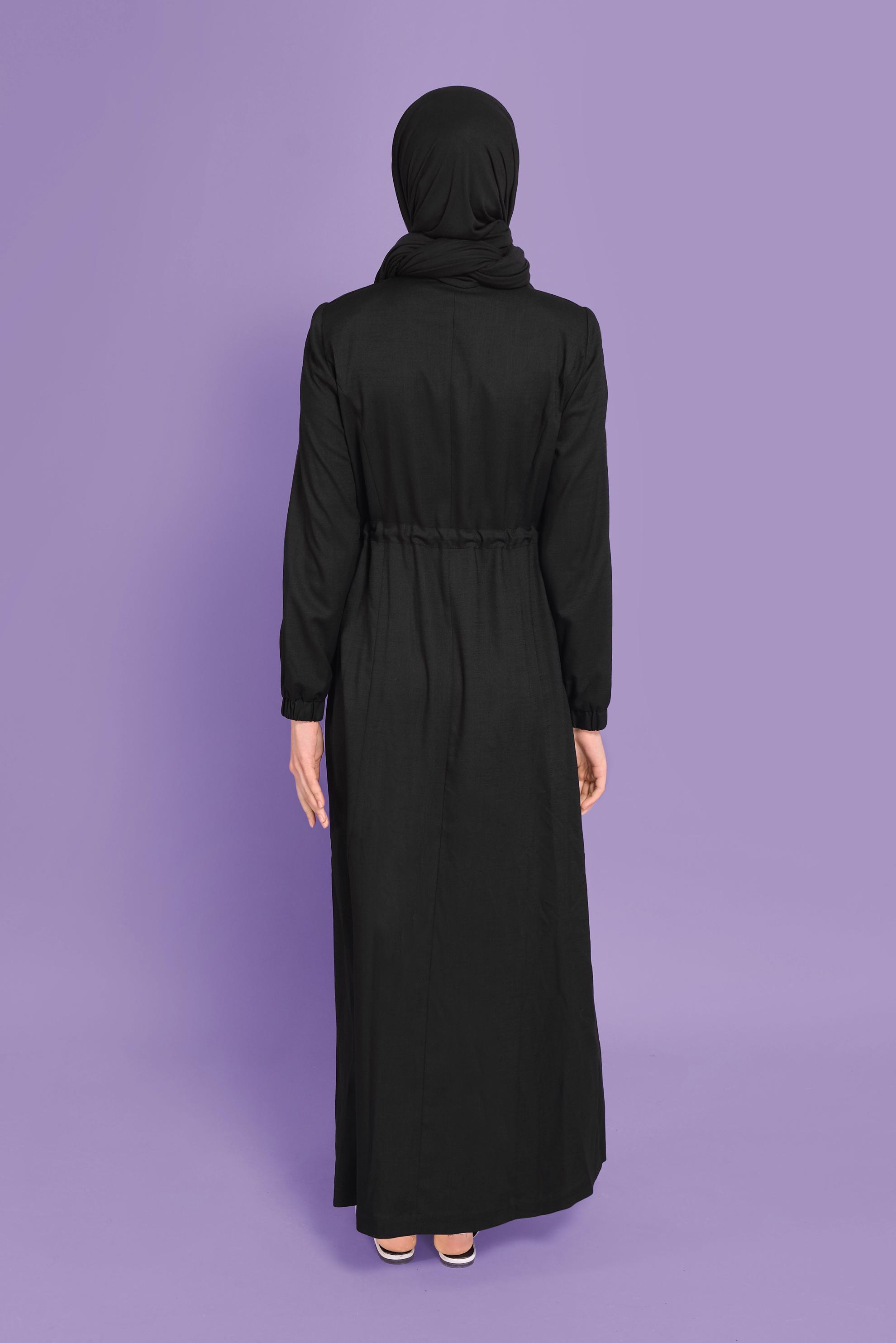 Tesettür giyim SİYAH KUŞGÖZÜ DETAYLI BÜZGÜ BAĞCIKLI PARDESÜ 10384