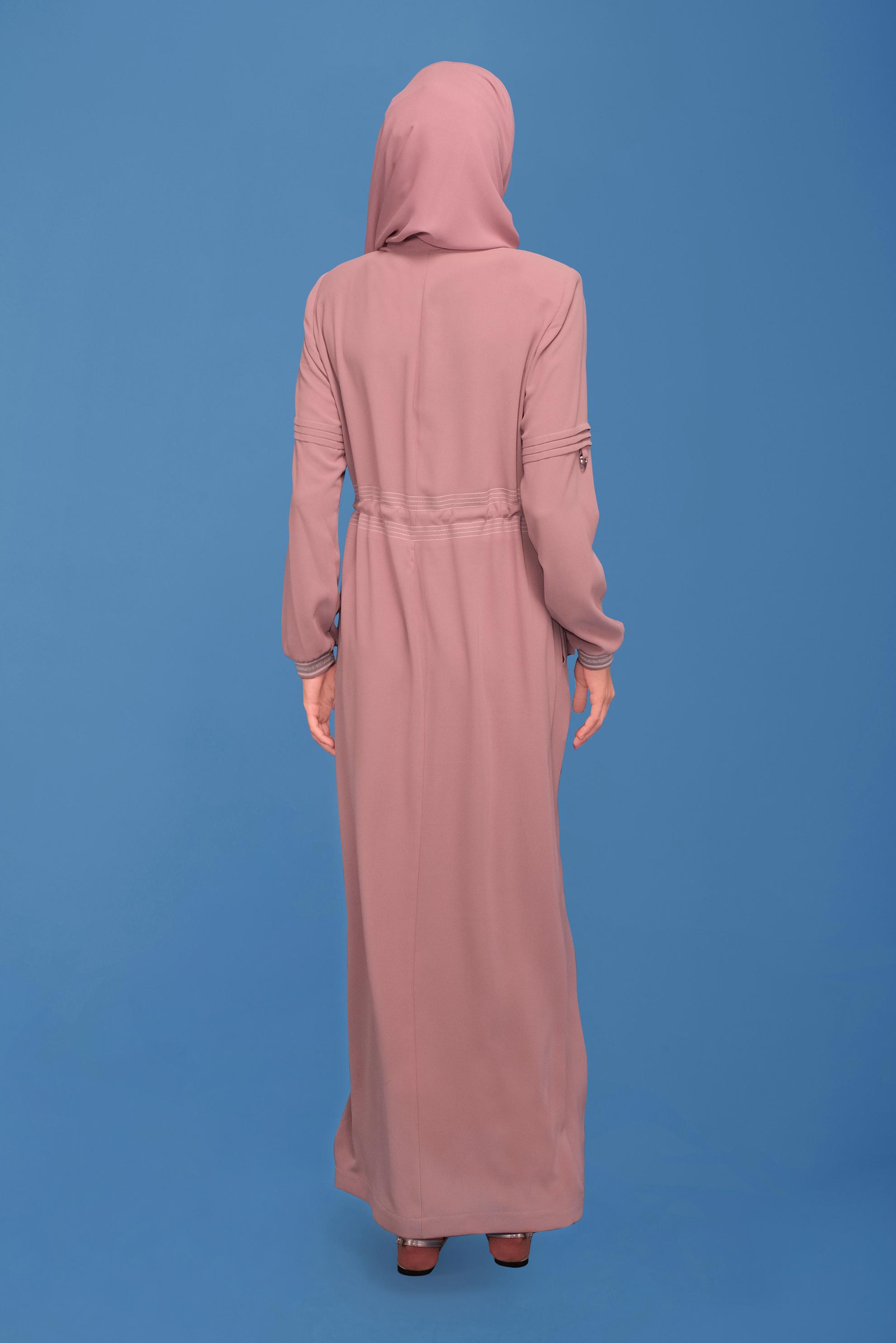 Tesettür giyim PUDRA 	MANŞETLERİ LASTİKLİ BAĞCIKLI PARDESÜ 10385 