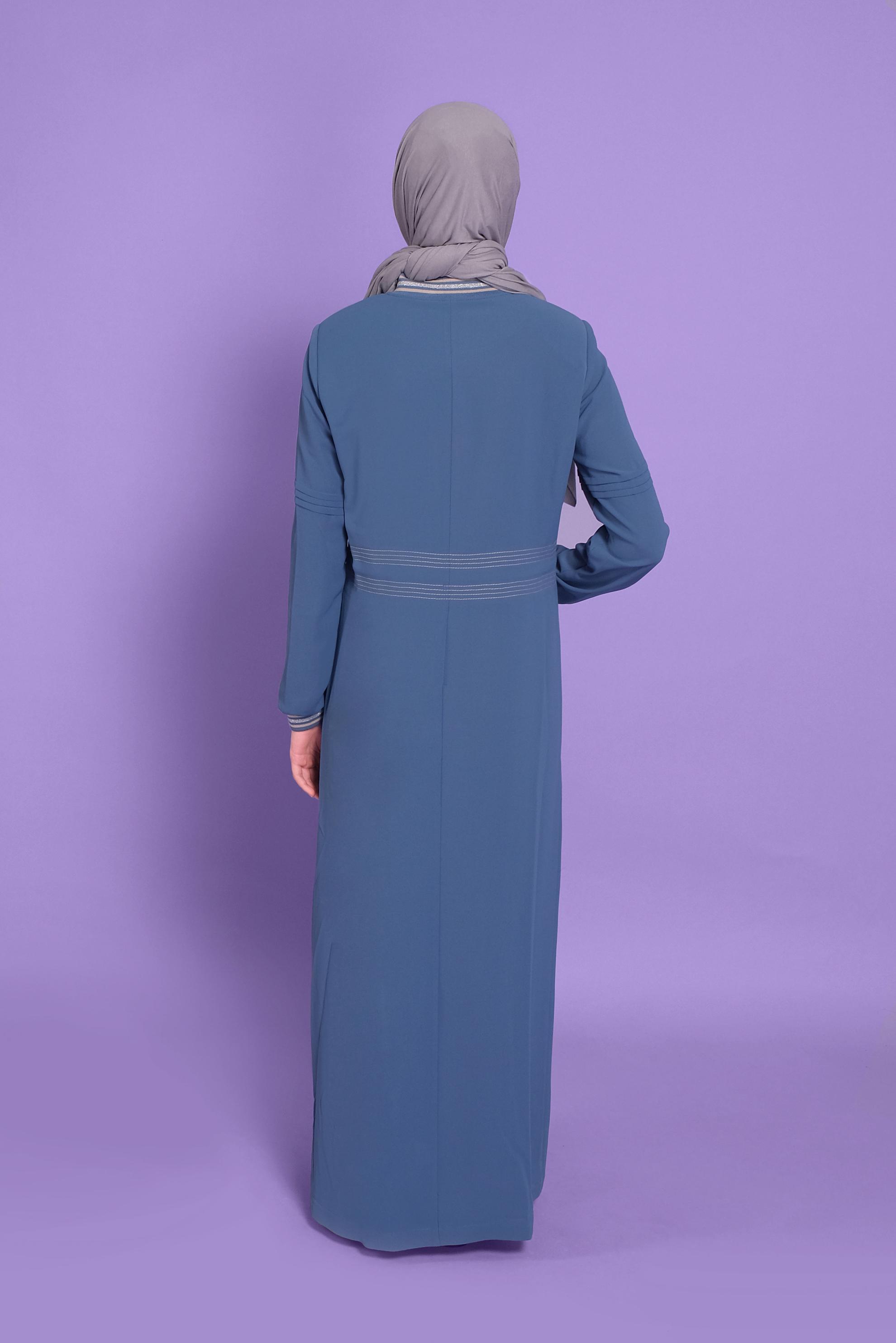 Tesettür giyim LACİVERT 	MANŞETLERİ LASTİKLİ BAĞCIKLI PARDESÜ 10385 