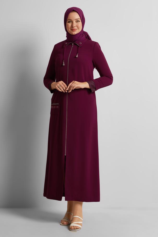 Vêtements hijab ROUGE BORDEAUX COUCHE DE FINITION ZIPPÉE 10398 - ALVİNA