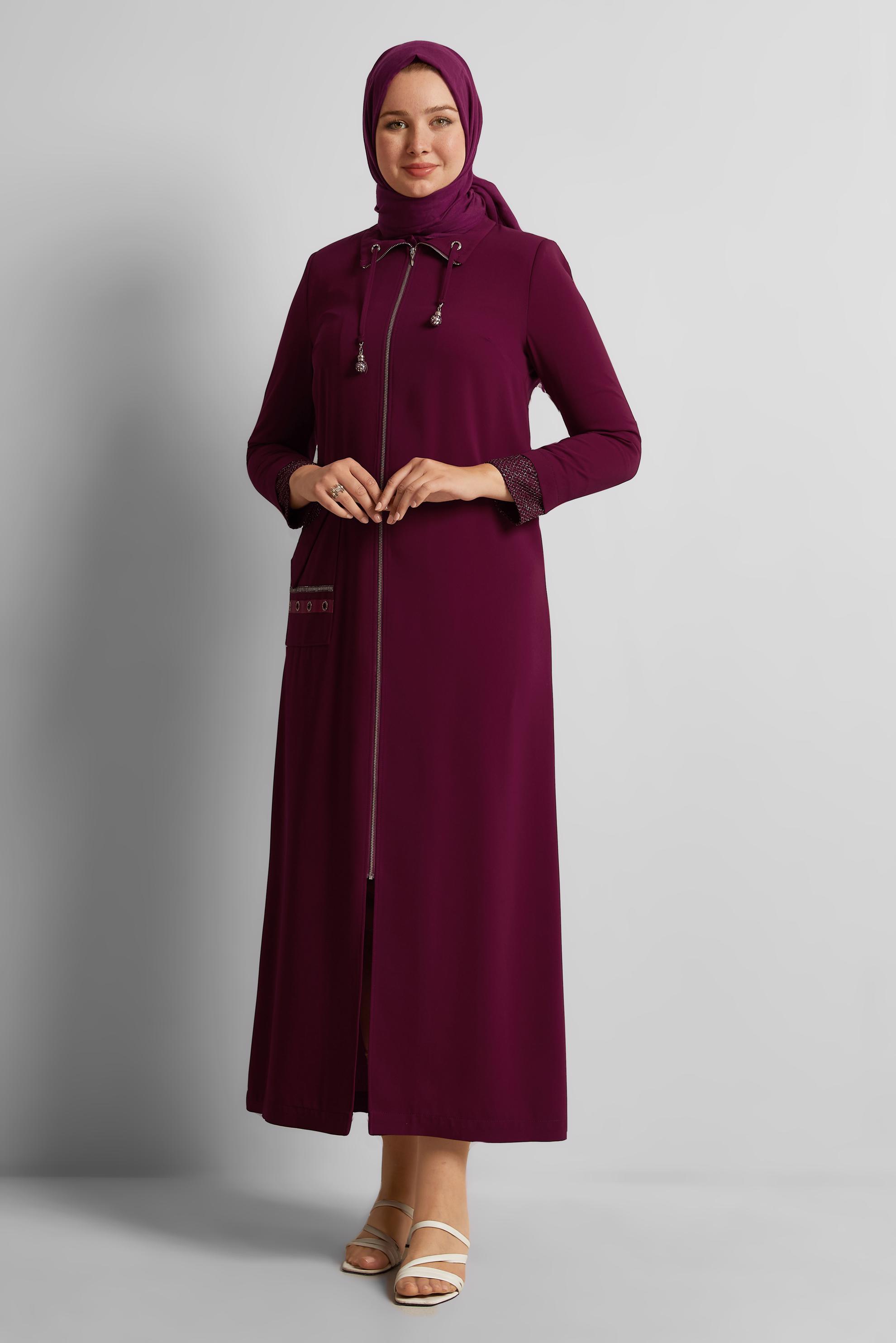 Vêtements hijab ROUGE BORDEAUX COUCHE DE FINITION ZIPPÉE 10398