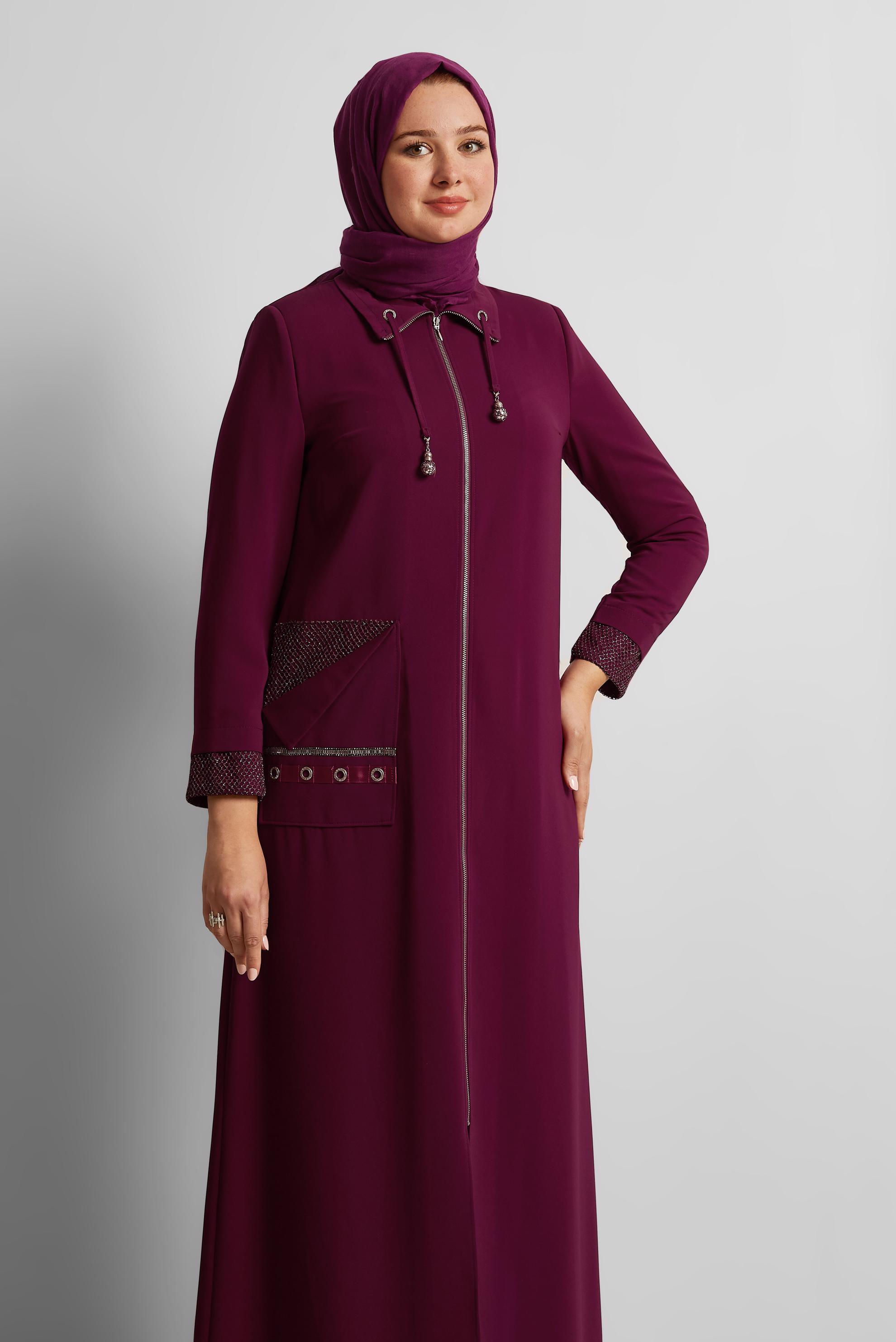 Vêtements hijab ROUGE BORDEAUX COUCHE DE FINITION ZIPPÉE 10398