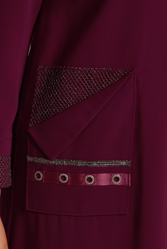 Vêtements hijab ROUGE BORDEAUX COUCHE DE FINITION ZIPPÉE 10398 - ALVİNA