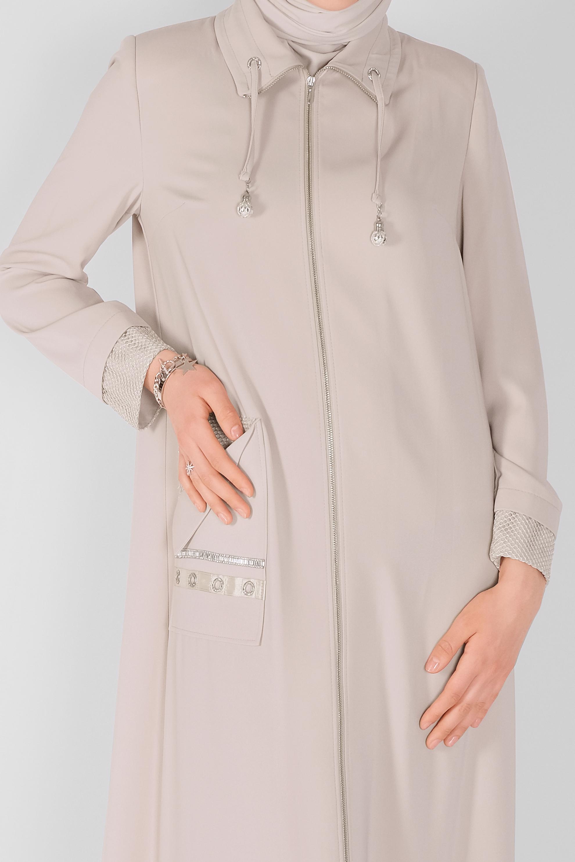 Tesettür giyim BEJ FERMUARLI PARDESÜ 10398