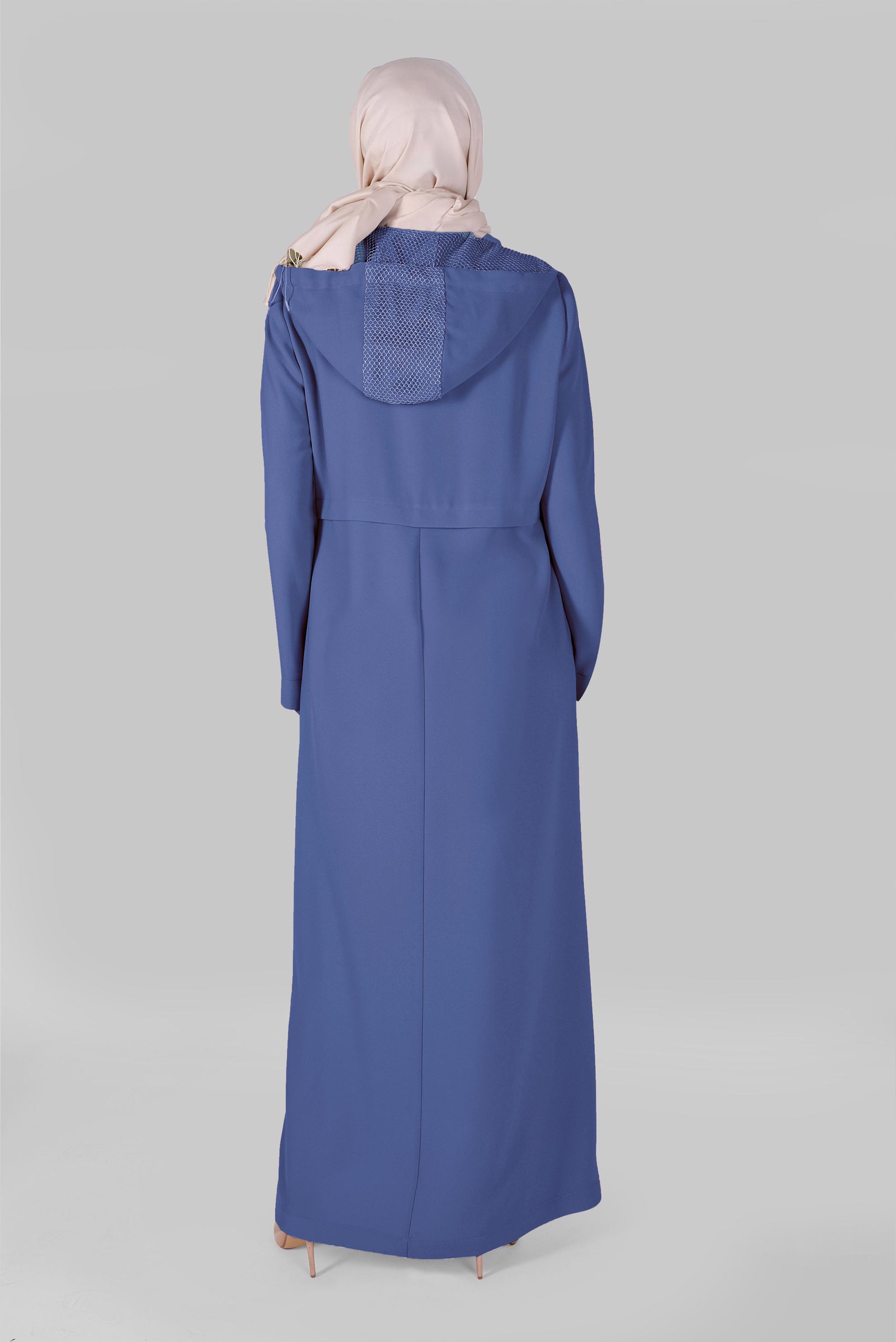 Tesettür giyim LACİVERT ŞERİT AKSESUARLI FERMUARLI PARDESÜ 10399 