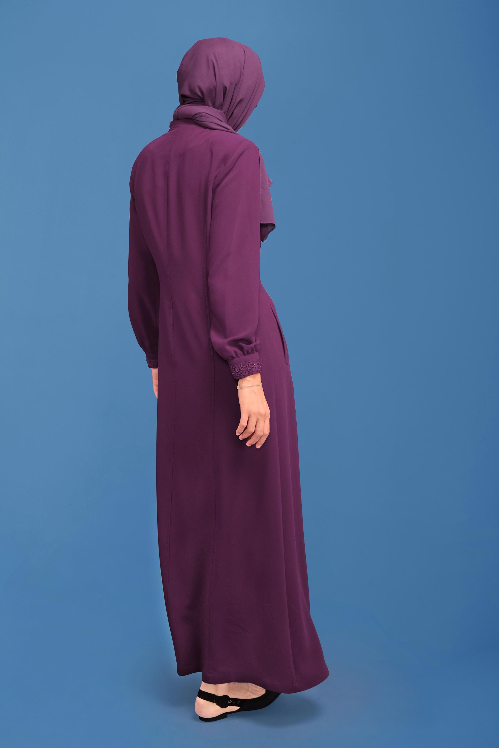 Tesettür giyim BORDO İŞLEME DETAYLI BAĞLAMALI PARDESÜ 10400