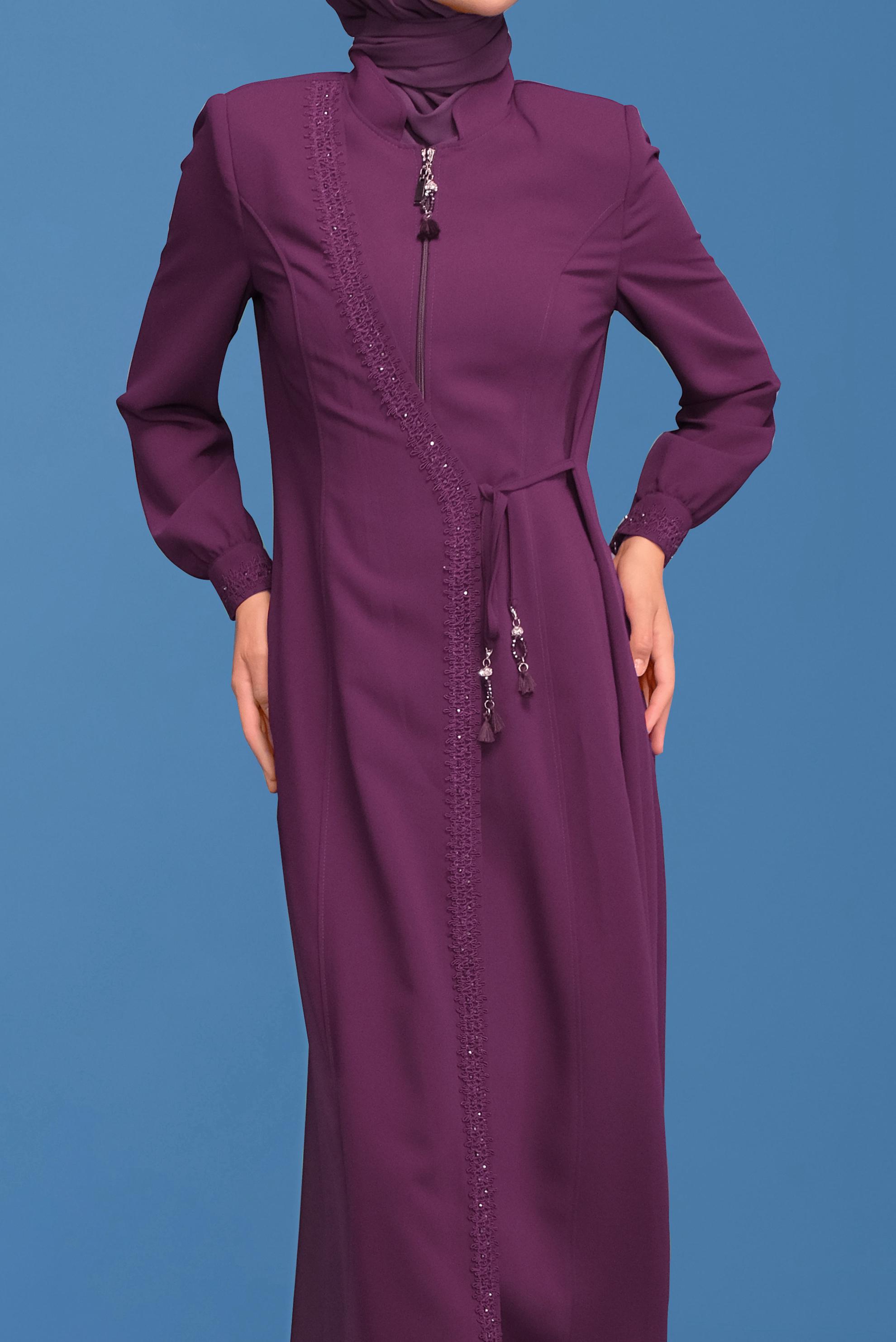 Tesettür giyim BORDO İŞLEME DETAYLI BAĞLAMALI PARDESÜ 10400