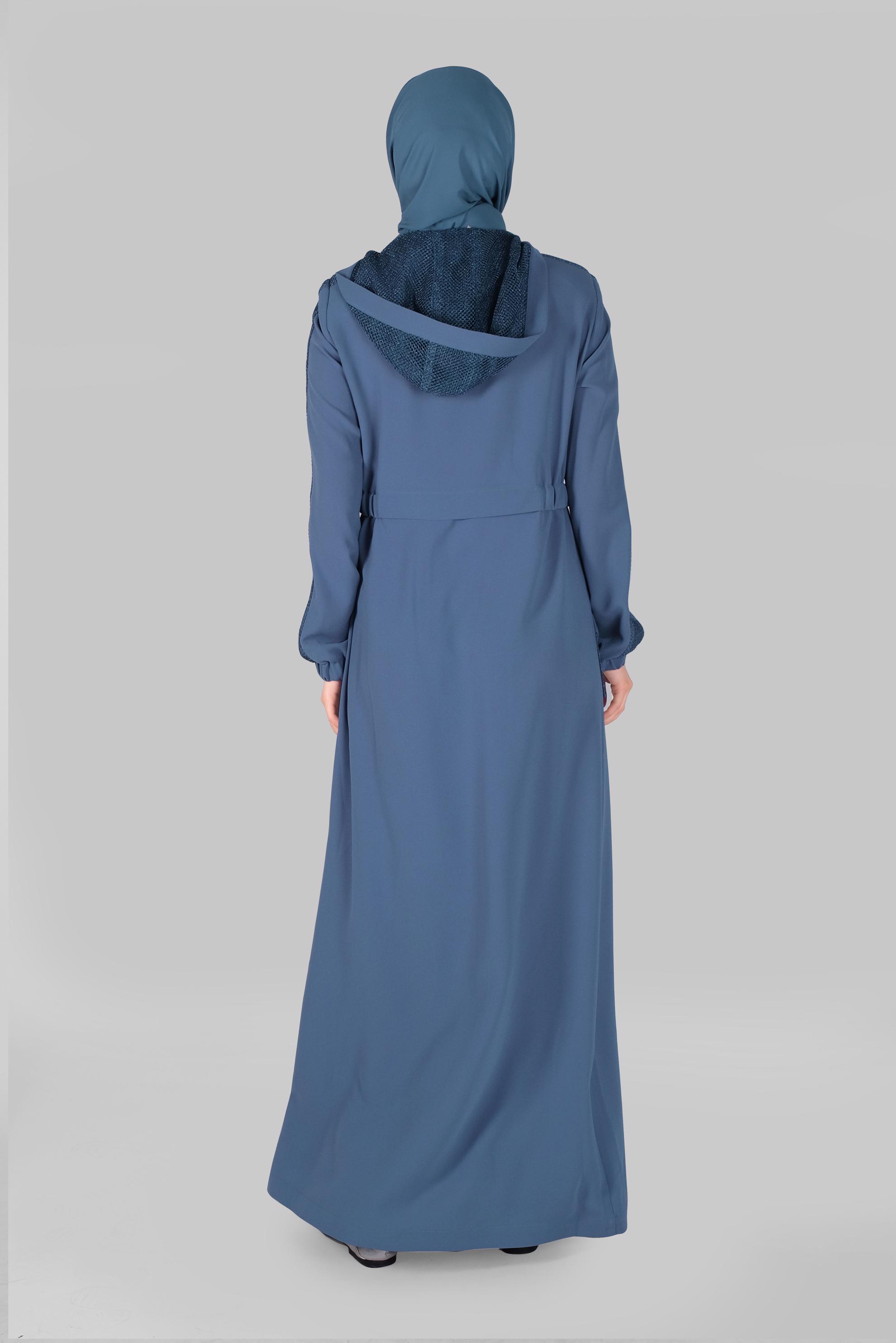 Tesettür giyim LACİVERT CEPLİ KUŞ GÖZÜ DETAYLI PARDESÜ 10401 