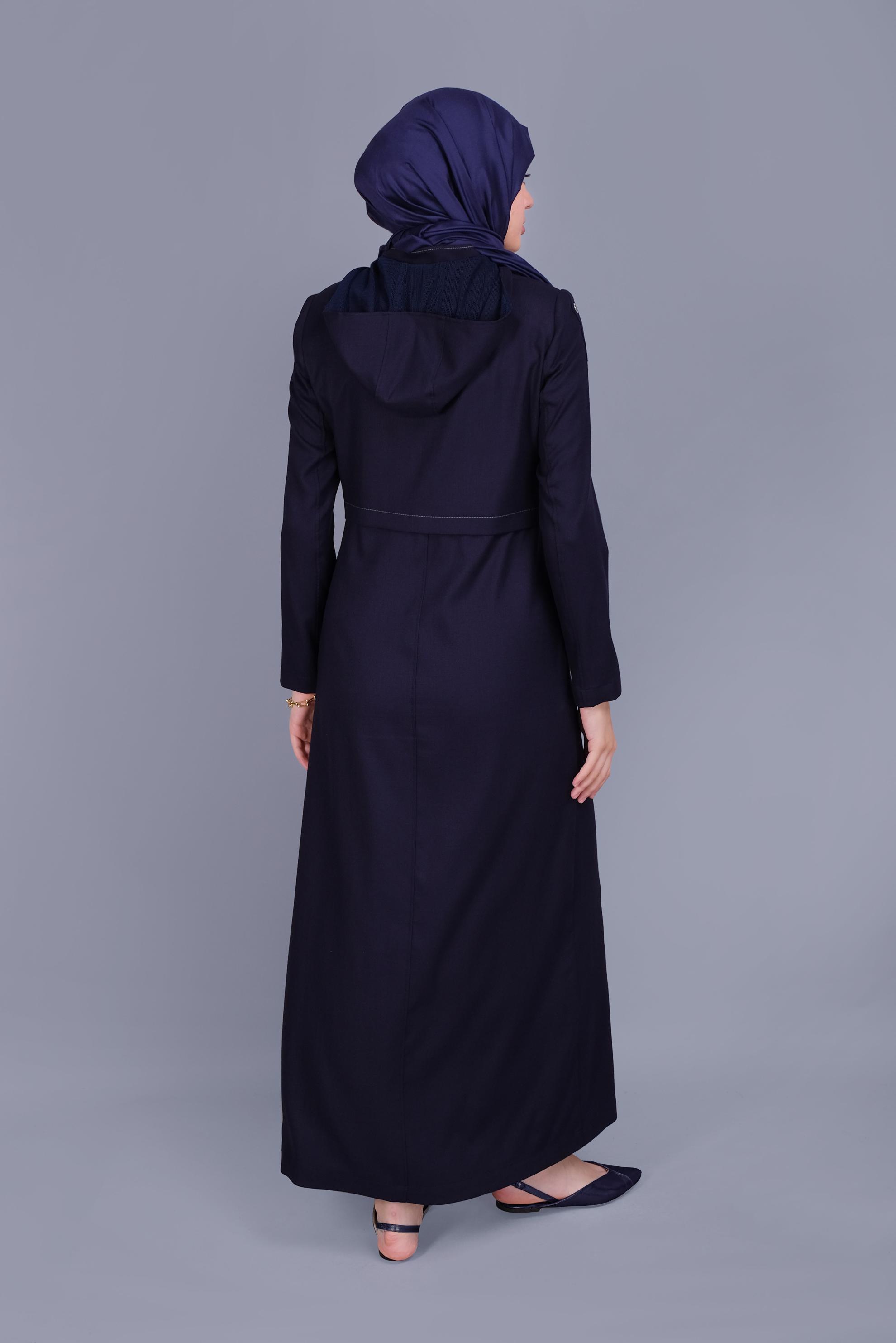 Tesettür giyim LACİVERT KUŞ GÖZÜ DETAYLI FERMUARLI PARDESÜ 10407