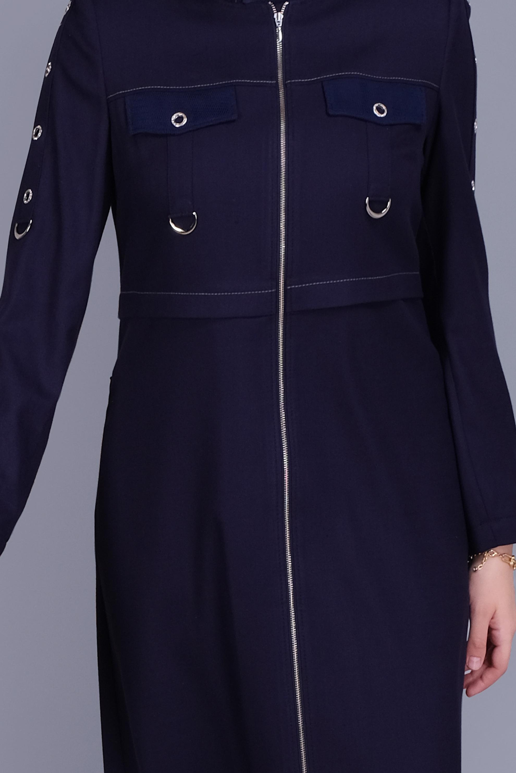 Tesettür giyim LACİVERT KUŞ GÖZÜ DETAYLI FERMUARLI PARDESÜ 10407