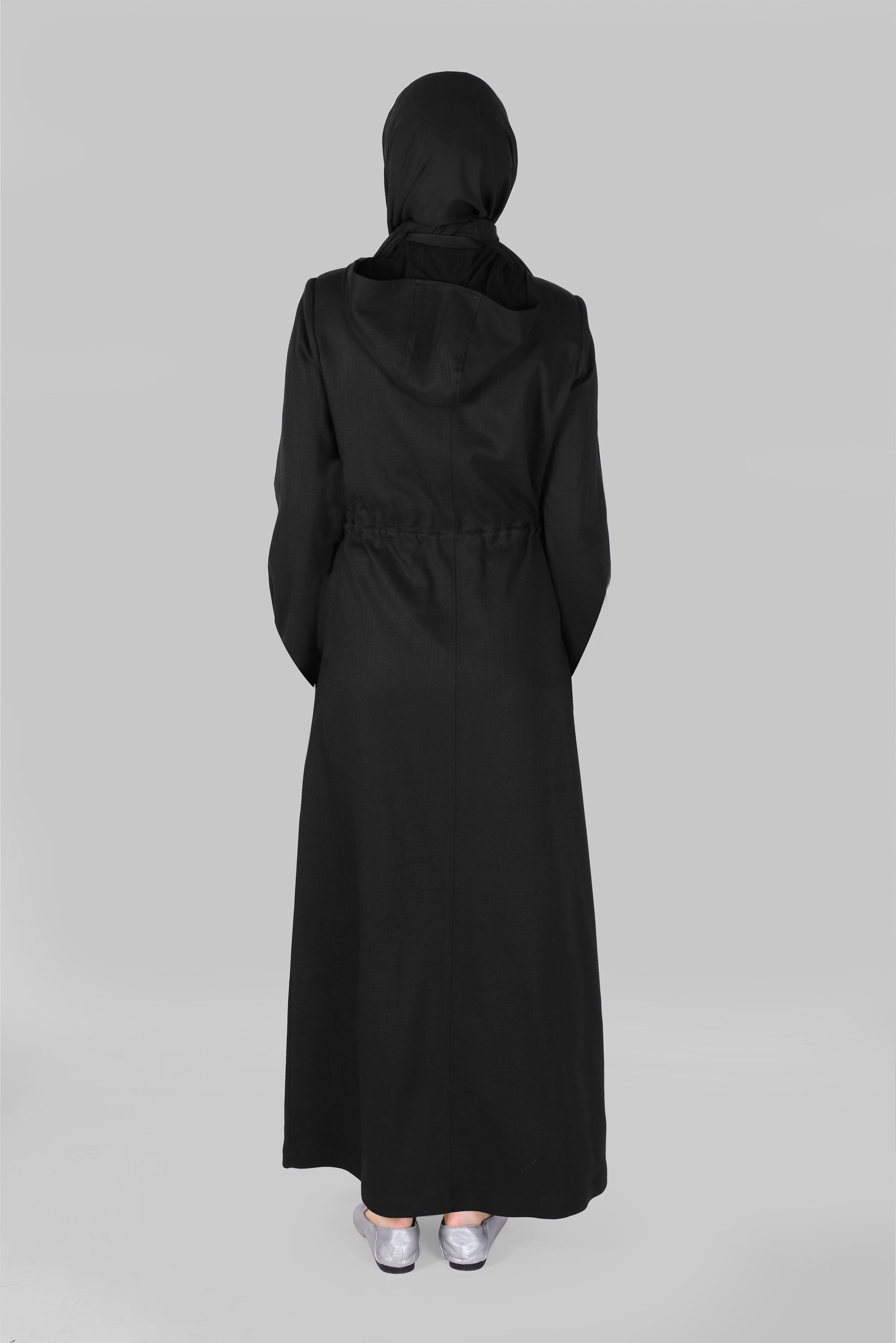 Tesettür giyim SİYAH FİLELİ KUŞ GÖZÜ DETAYLI PARDESÜ 10408 