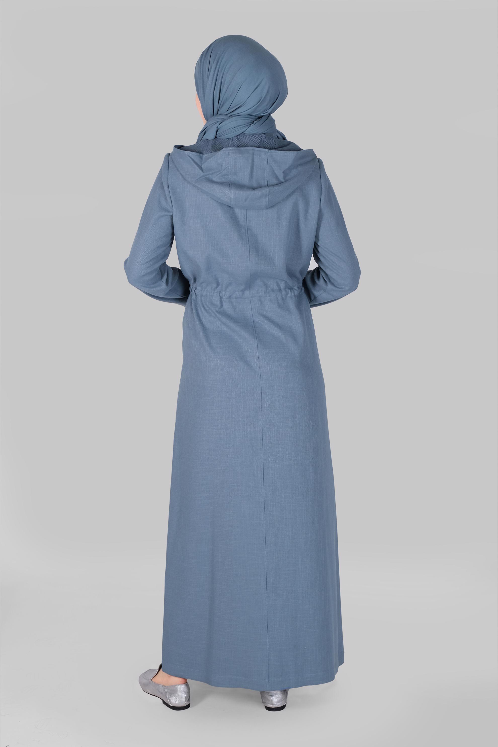 Tesettür giyim MAVİ FİLELİ KUŞ GÖZÜ DETAYLI PARDESÜ 10408 