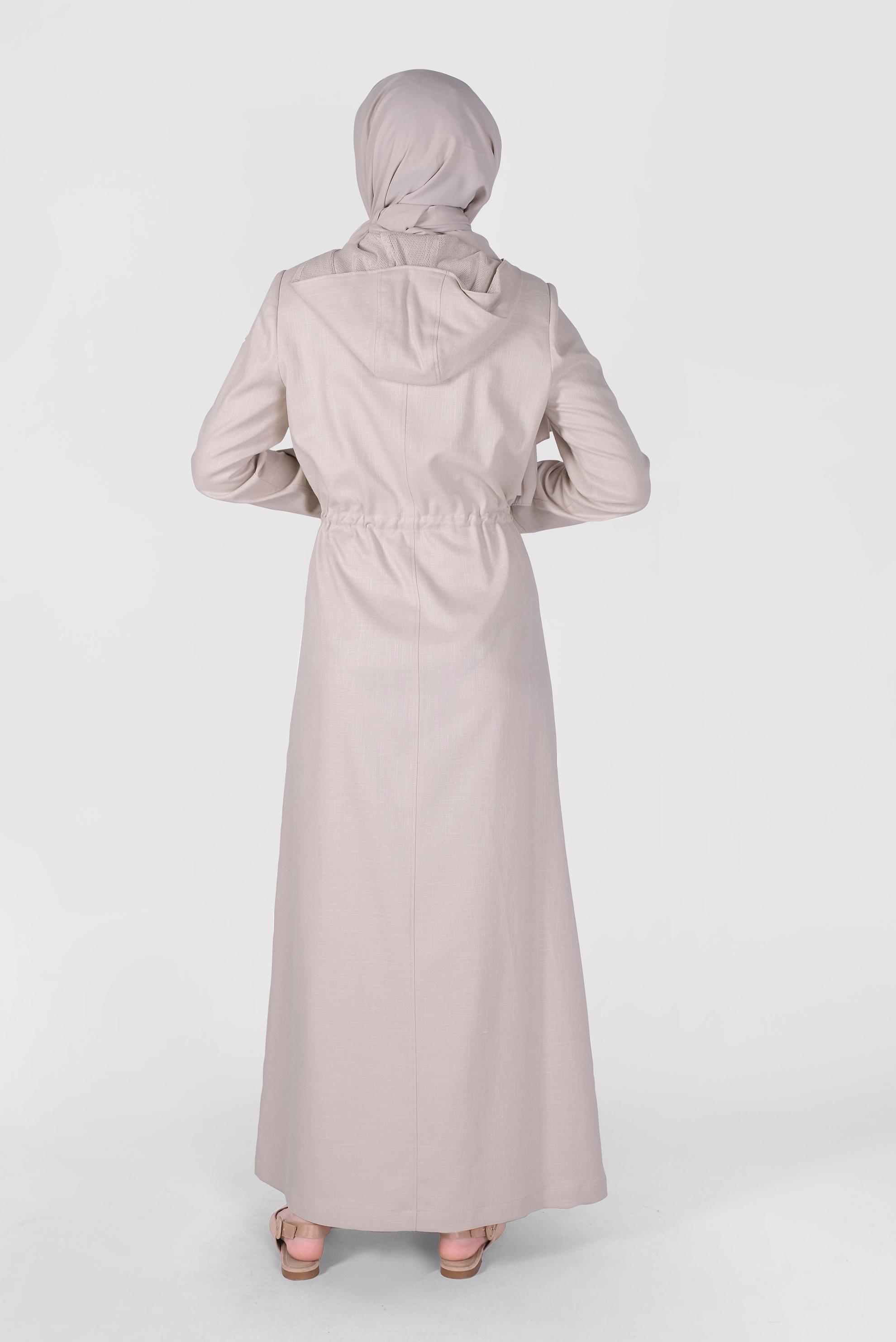 Tesettür giyim BEJ FİLELİ KUŞ GÖZÜ DETAYLI PARDESÜ 10408 